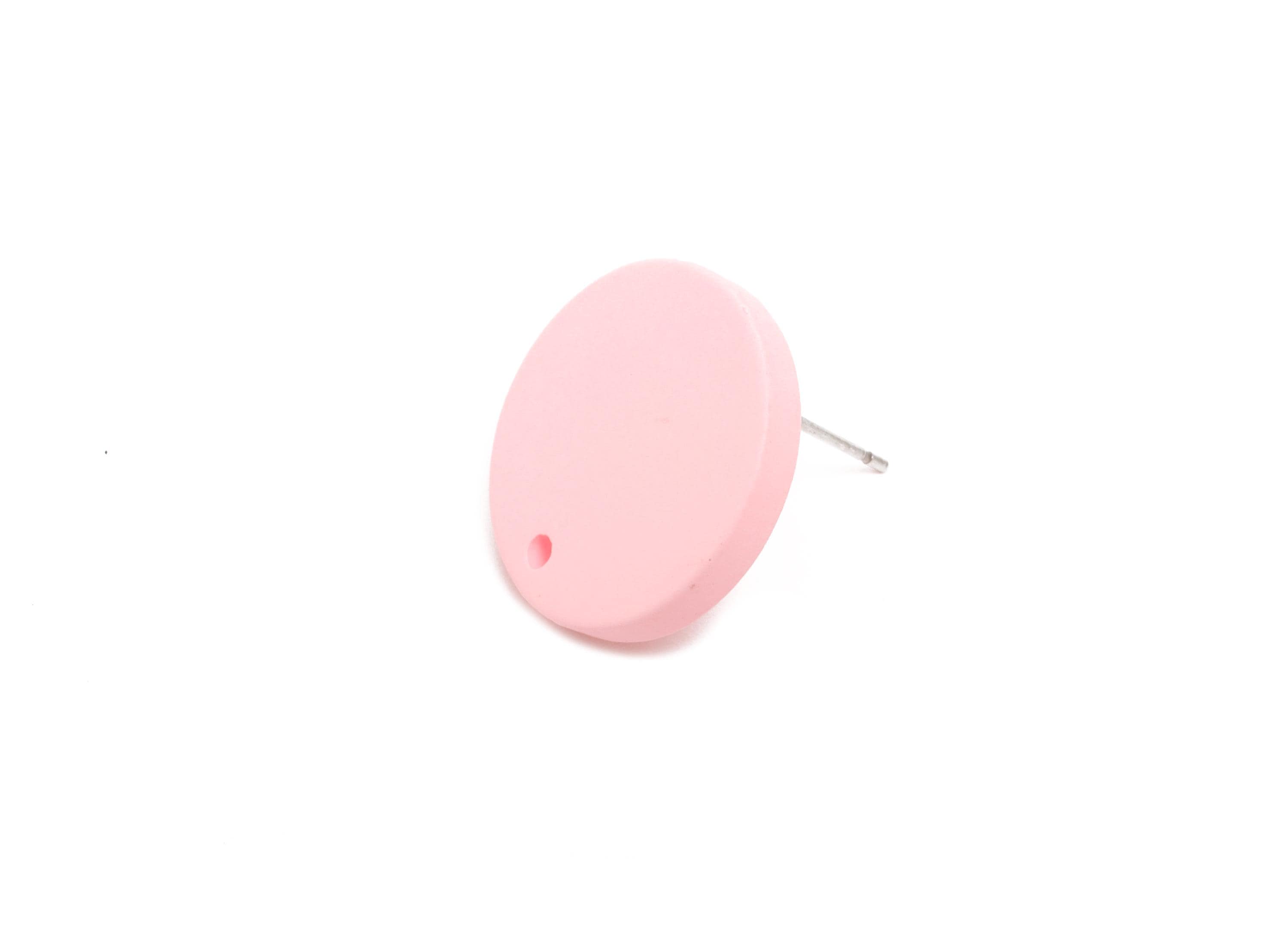 Acrylic Pink Round Earring Stud - Matte Geometric Earring Base with Hole - DIY Jewelry Finding- Color Code: A1061 - 17x17x3mm - AC3643-A1061 - DOMEDBAZAAR