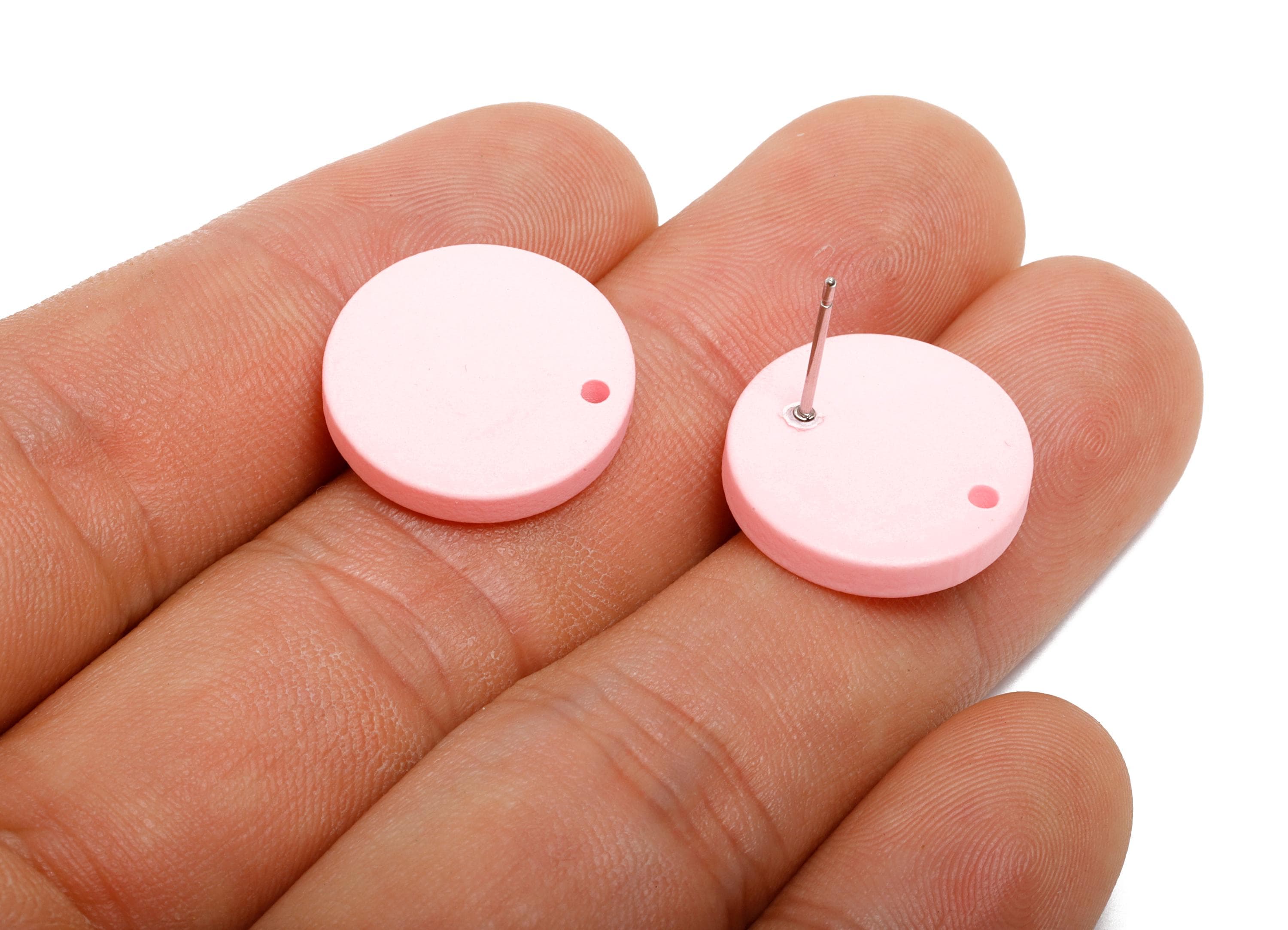 Acrylic Pink Round Earring Stud - Matte Geometric Earring Base with Hole - DIY Jewelry Finding- Color Code: A1061 - 17x17x3mm - AC3643-A1061 - DOMEDBAZAAR