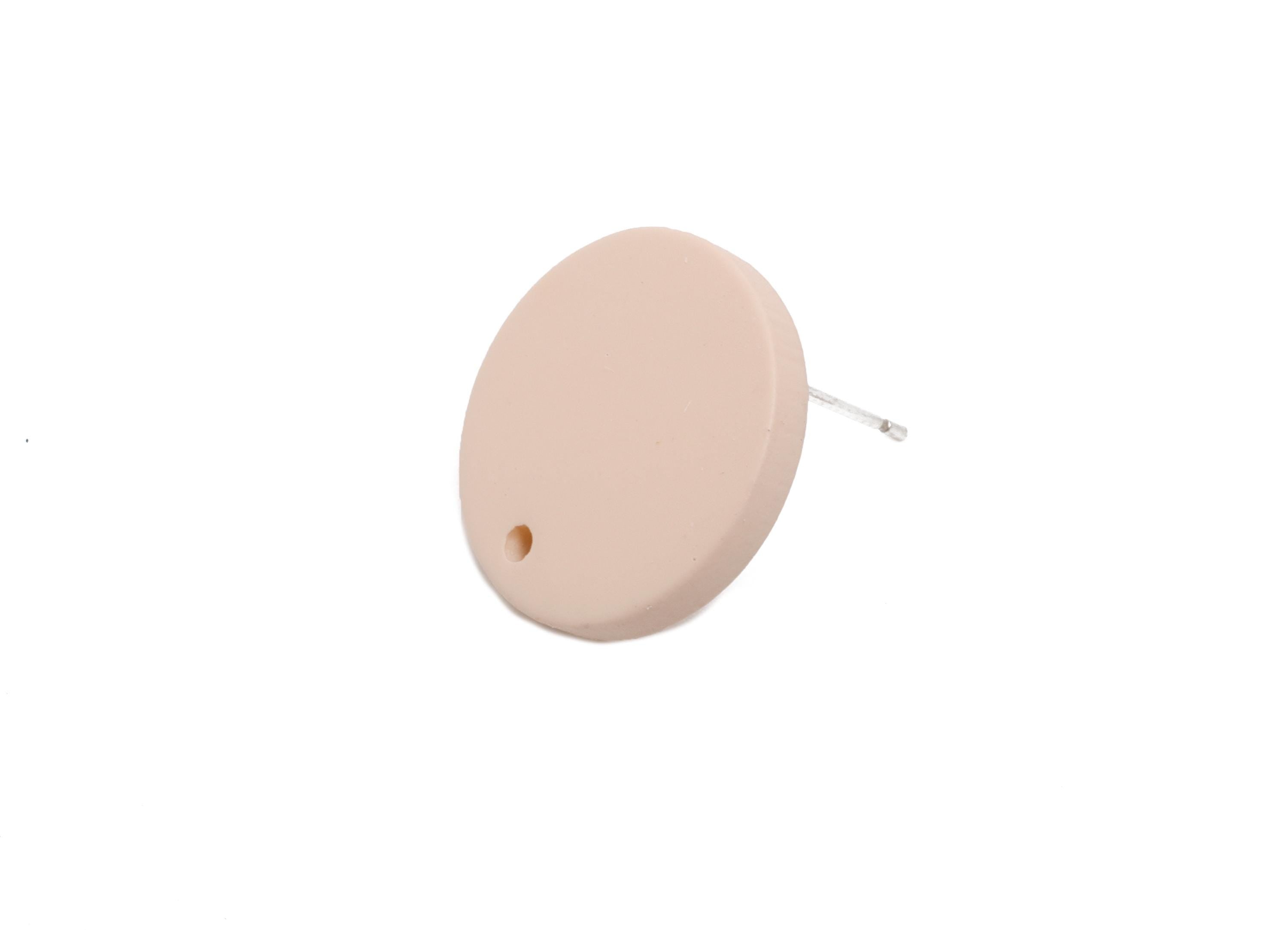 Acrylic Beige Round Earring Stud - Matte Geometric Earring Base with Hole - DIY Jewelry Finding- Color Code: A1062 - 17x17x3mm- AC3643-A1062 - DOMEDBAZAAR