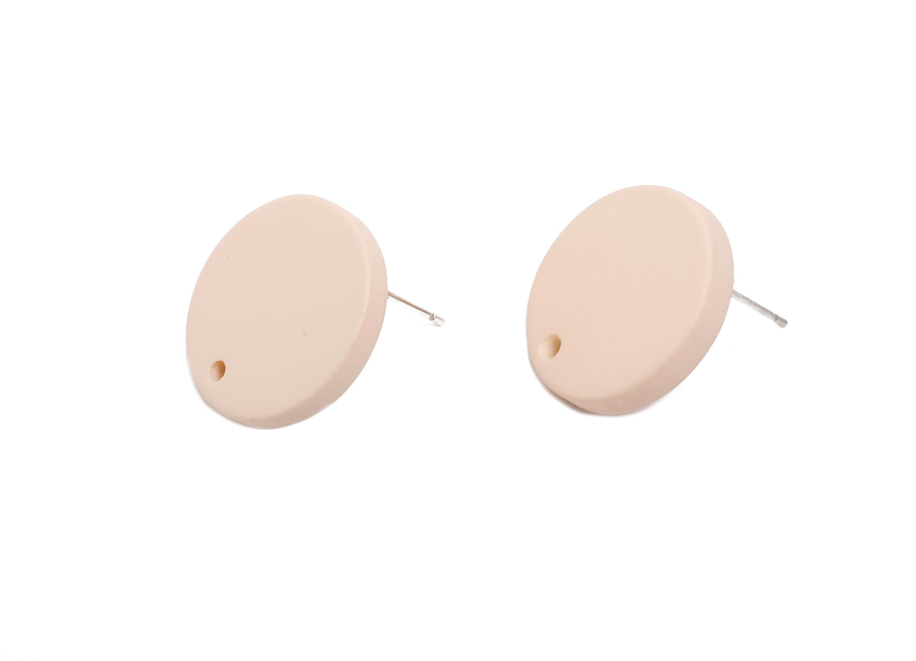 Acrylic Beige Round Earring Stud - Matte Geometric Earring Base with Hole - DIY Jewelry Finding- Color Code: A1062 - 17x17x3mm- AC3643-A1062 - DOMEDBAZAAR
