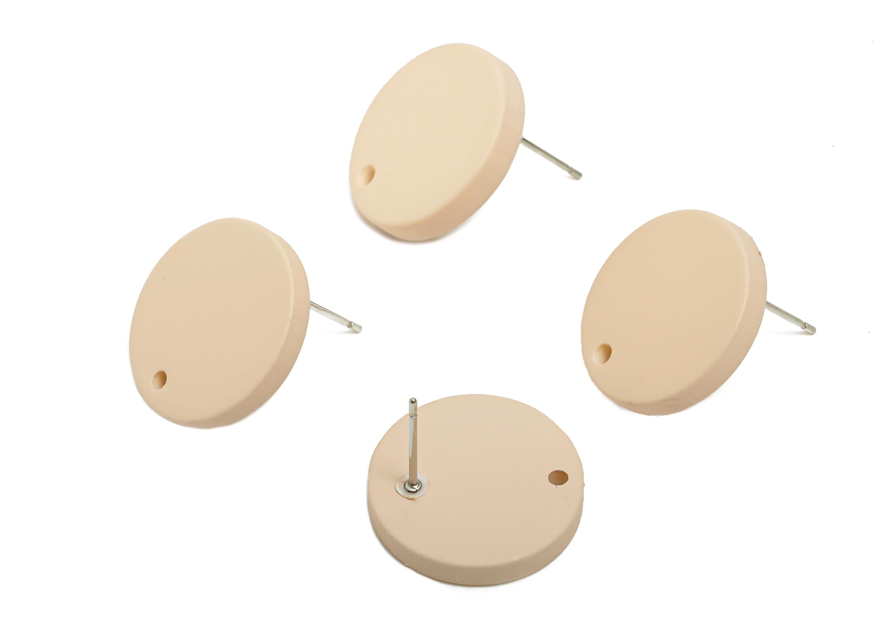 Acrylic Beige Round Earring Stud - Matte Geometric Earring Base with Hole - DIY Jewelry Finding- Color Code: A1062 - 17x17x3mm- AC3643-A1062 - DOMEDBAZAAR