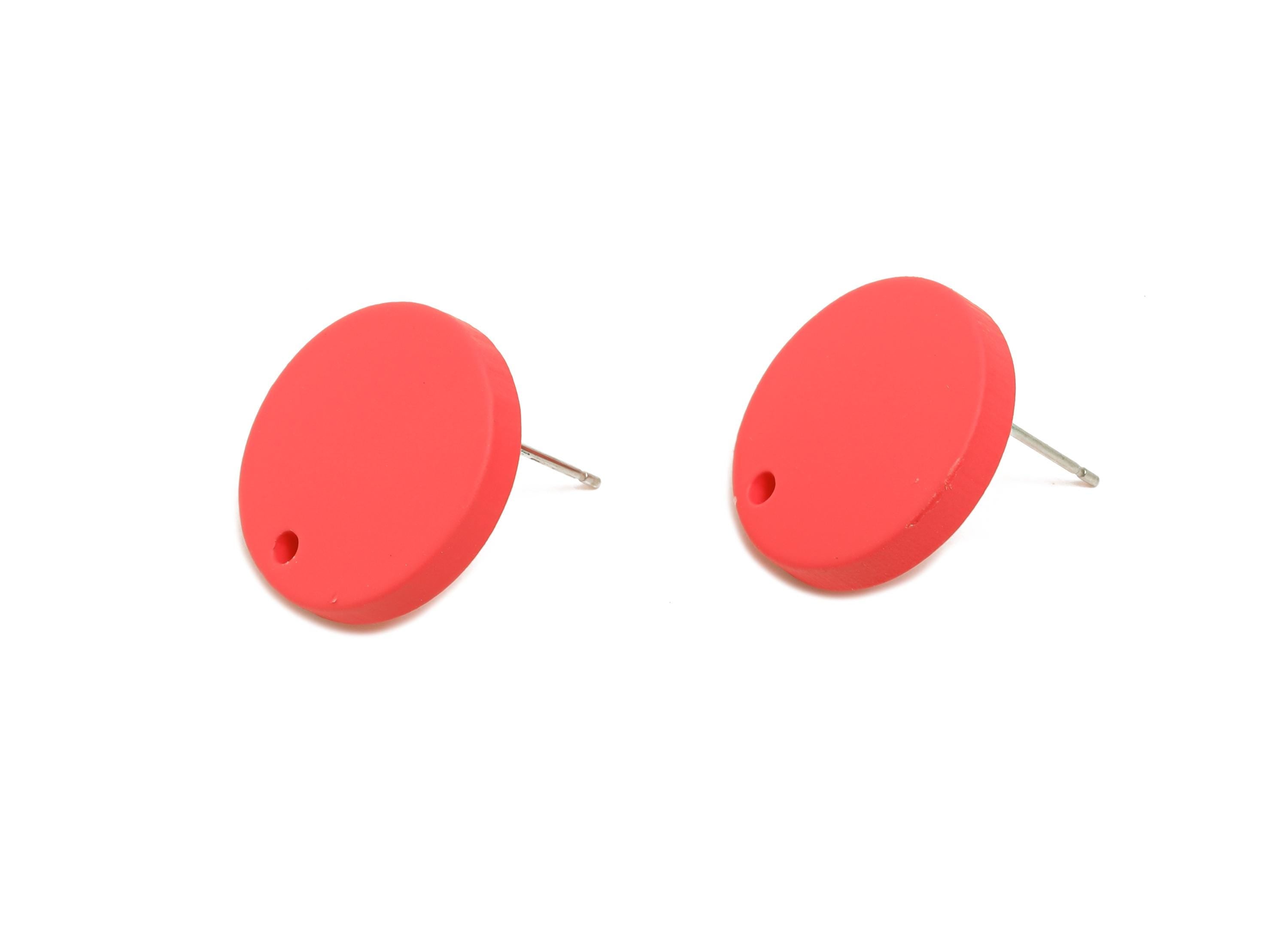 Acrylic Red Round Earring Stud - Matte Geometry Earring Stud with Hole - DIY Earring Base - Color Code: A1055 - 17x17x3mm - AC3643-A1055 - DOMEDBAZAAR