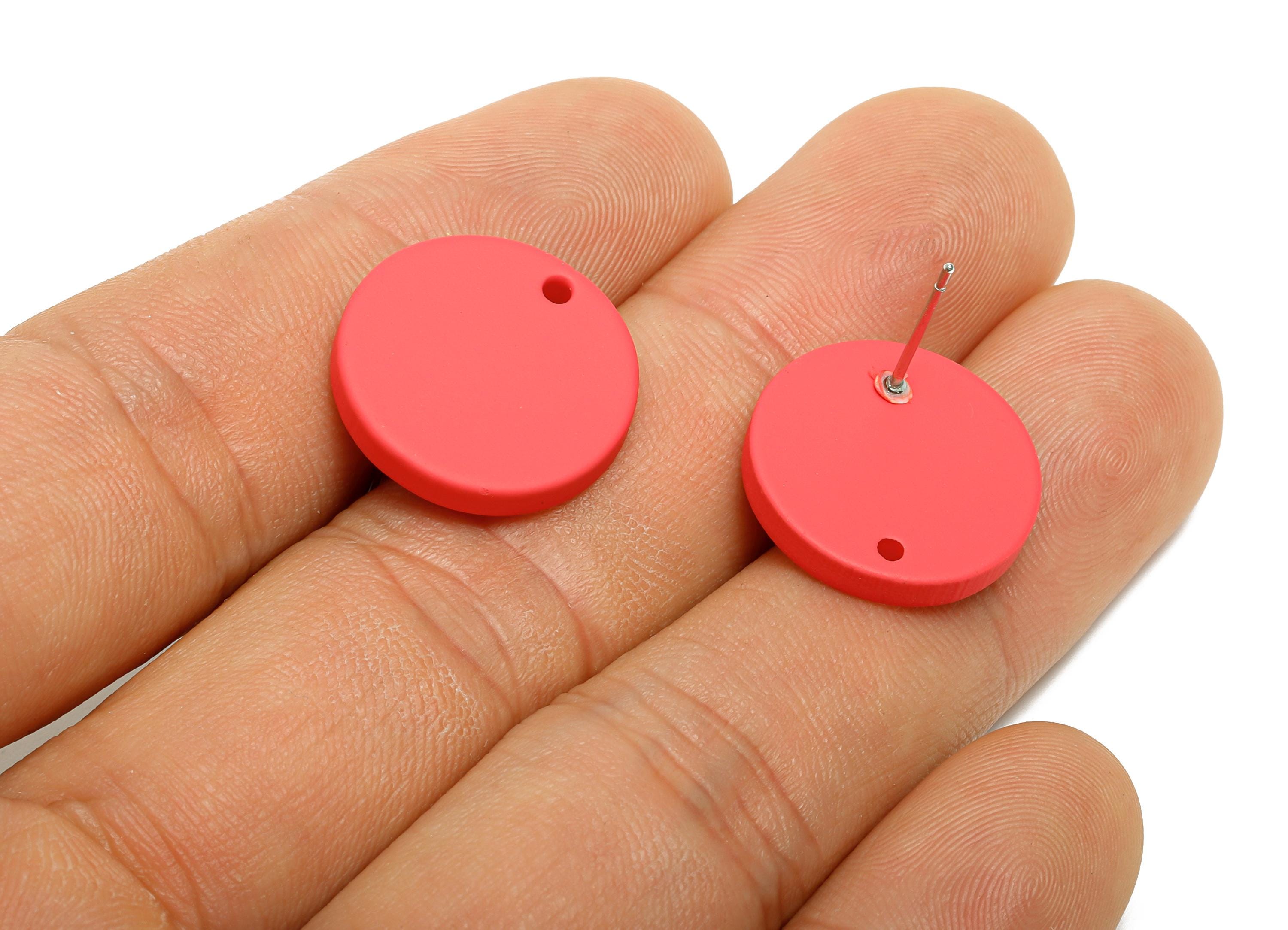 Acrylic Red Round Earring Stud - Matte Geometry Earring Stud with Hole - DIY Earring Base - Color Code: A1055 - 17x17x3mm - AC3643-A1055 - DOMEDBAZAAR