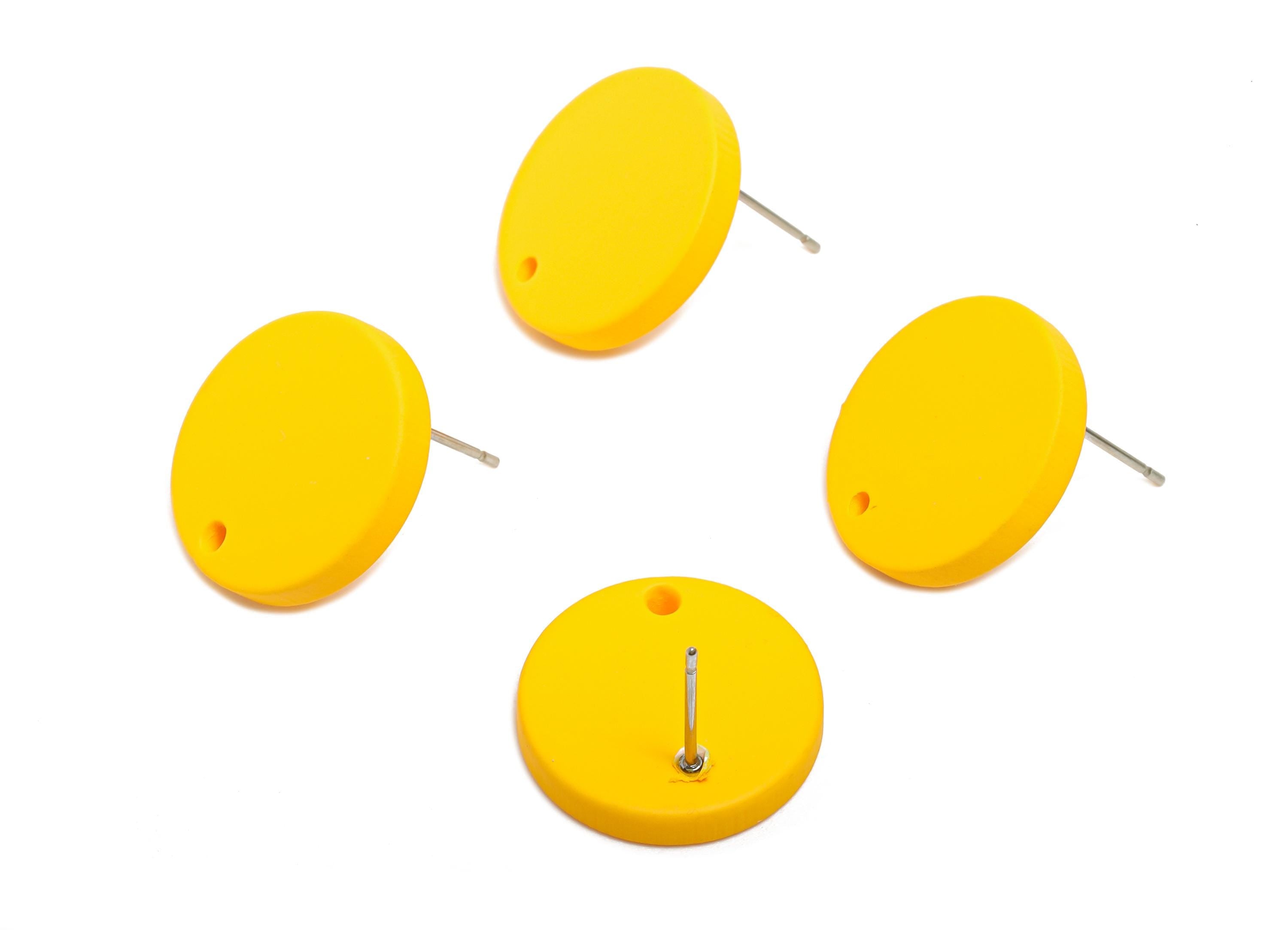 Acrylic Yellow Round Earring Stud - Matte Geometry Earring Stud with Hole - DIY Earring Base - Color Code: A1057 - 17x17x3mm - AC3643-A1057 - DOMEDBAZAAR