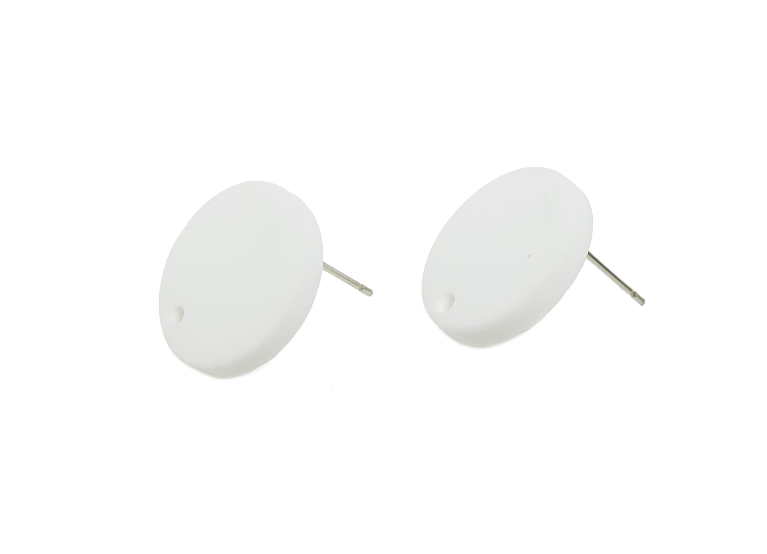 Acrylic White Round Earring Stud - Matte Geometry Earring Stud with Hole - DIY Earring Base - Color Code: A1053 - 17x17x3mm - AC3643-A1053 - DOMEDBAZAAR