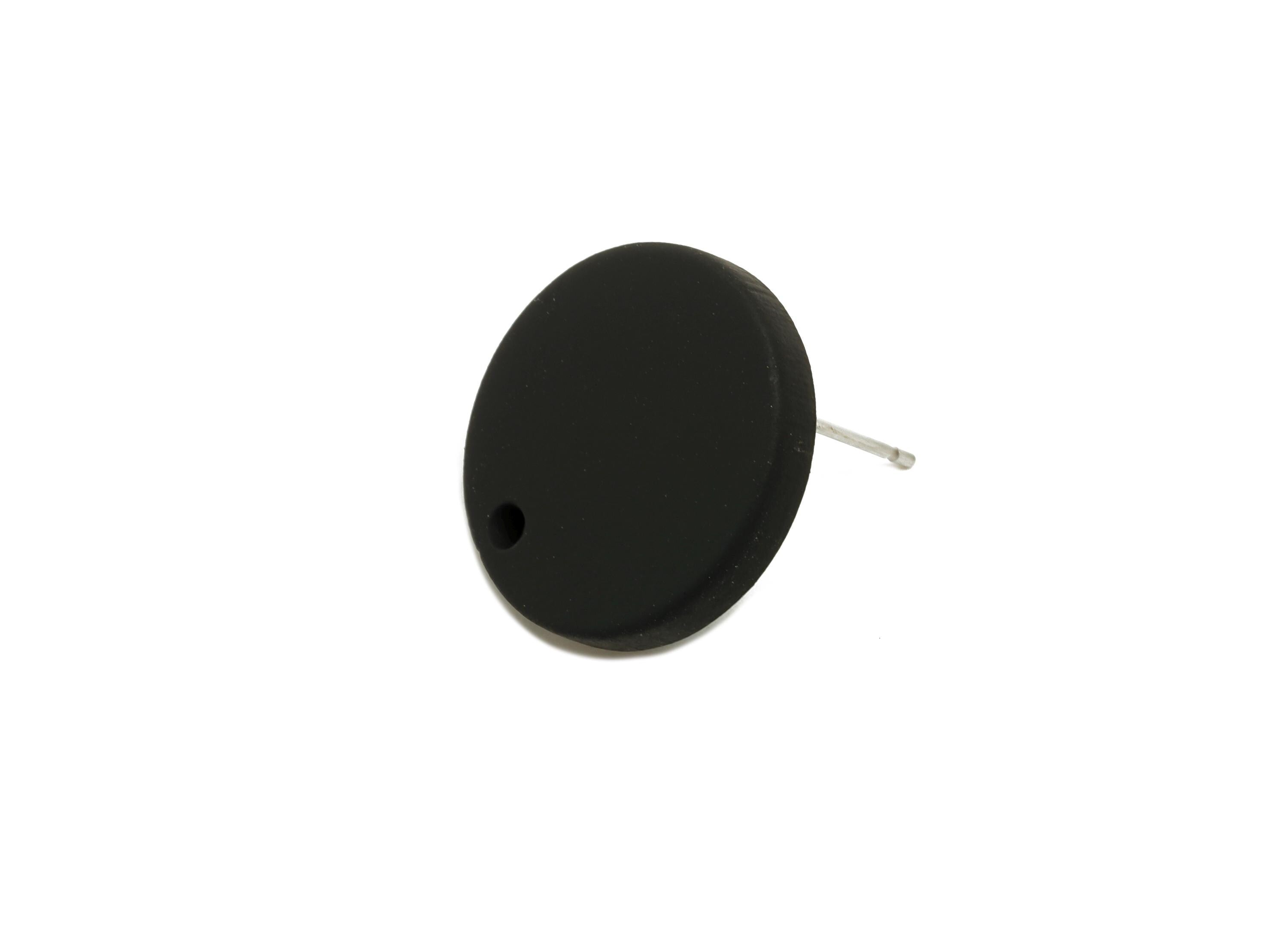 Acrylic Black Round Earring Stud - Matte Geometry Earring Stud with Hole - DIY Earring Base - Color Code: A1052 - 17x17x3mm - AC3643-A1052 - DOMEDBAZAAR