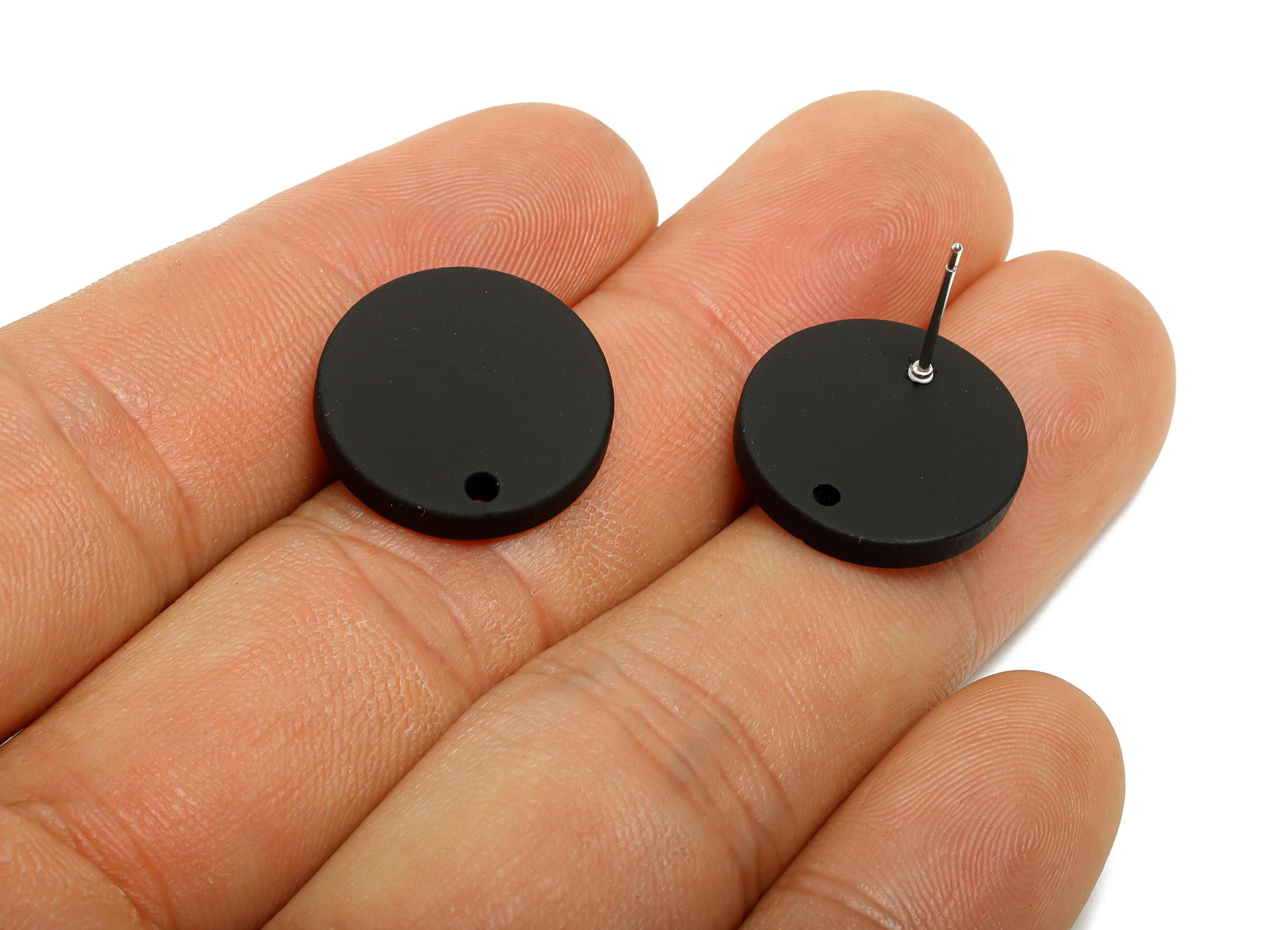 Acrylic Black Round Earring Stud - Matte Geometry Earring Stud with Hole - DIY Earring Base - Color Code: A1052 - 17x17x3mm - AC3643-A1052 - DOMEDBAZAAR