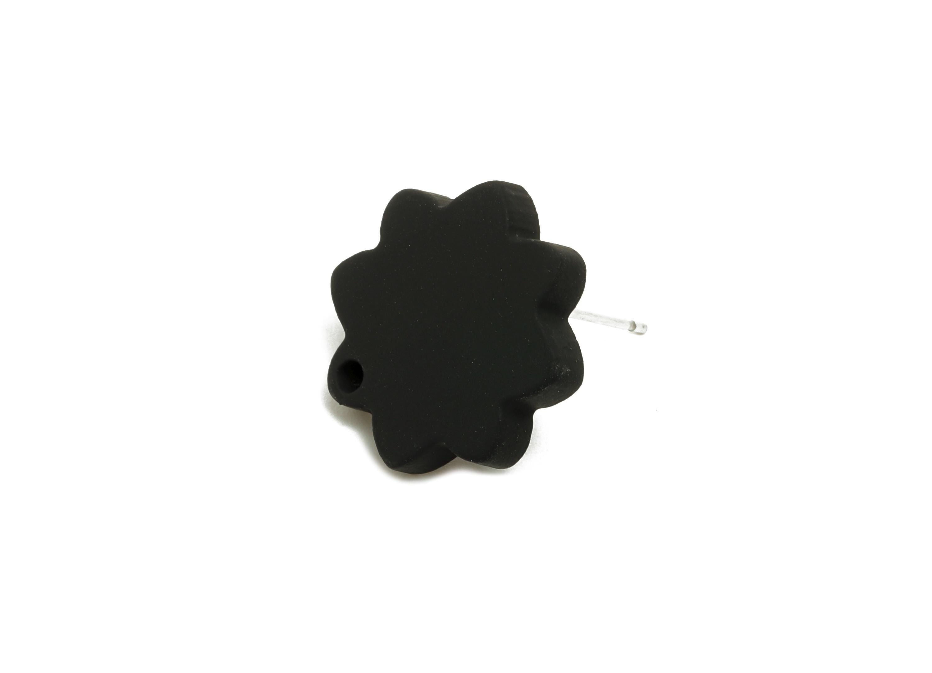 Acrylic Black Flower Earring Stud - Minimalist Matte Earring Stud With Hole - DIY Earring Base - Color Code: A1052 -14x14x2mm -AC3641-A1052 - DOMEDBAZAAR