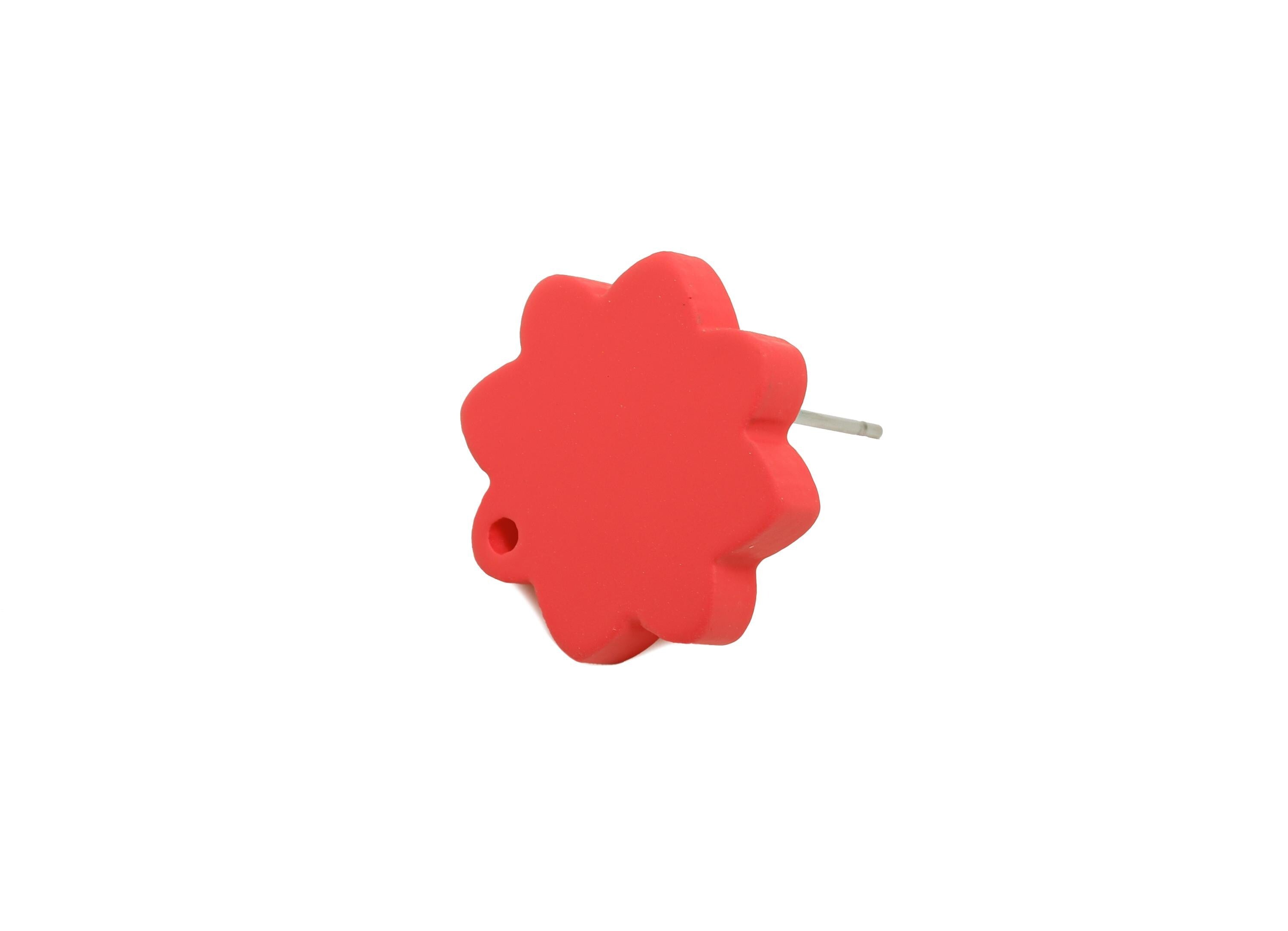 Acrylic Rose Red Flower Earring Stud - Minimalist Matte Earring Stud With Hole - DIY Earring Base - Color Code: A1055-14x14x2mm-AC3641-A1055 - DOMEDBAZAAR