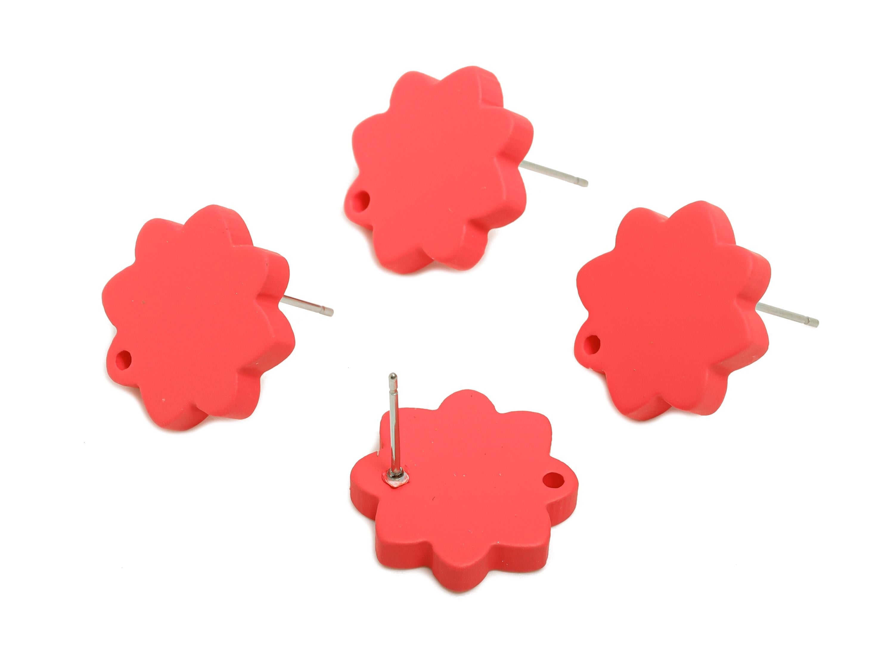 Acrylic Rose Red Flower Earring Stud - Minimalist Matte Earring Stud With Hole - DIY Earring Base - Color Code: A1055-14x14x2mm-AC3641-A1055 - DOMEDBAZAAR