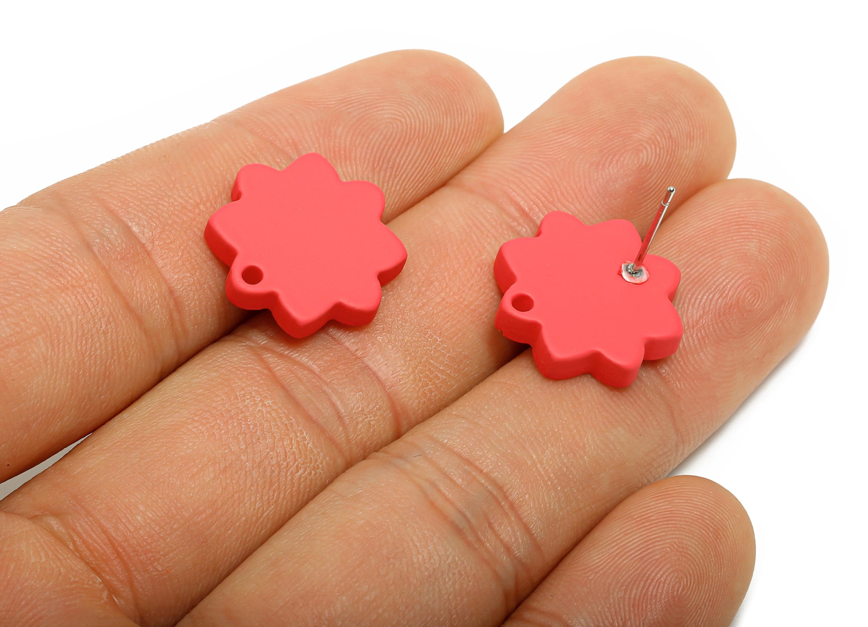 Acrylic Rose Red Flower Earring Stud - Minimalist Matte Earring Stud With Hole - DIY Earring Base - Color Code: A1055-14x14x2mm-AC3641-A1055 - DOMEDBAZAAR