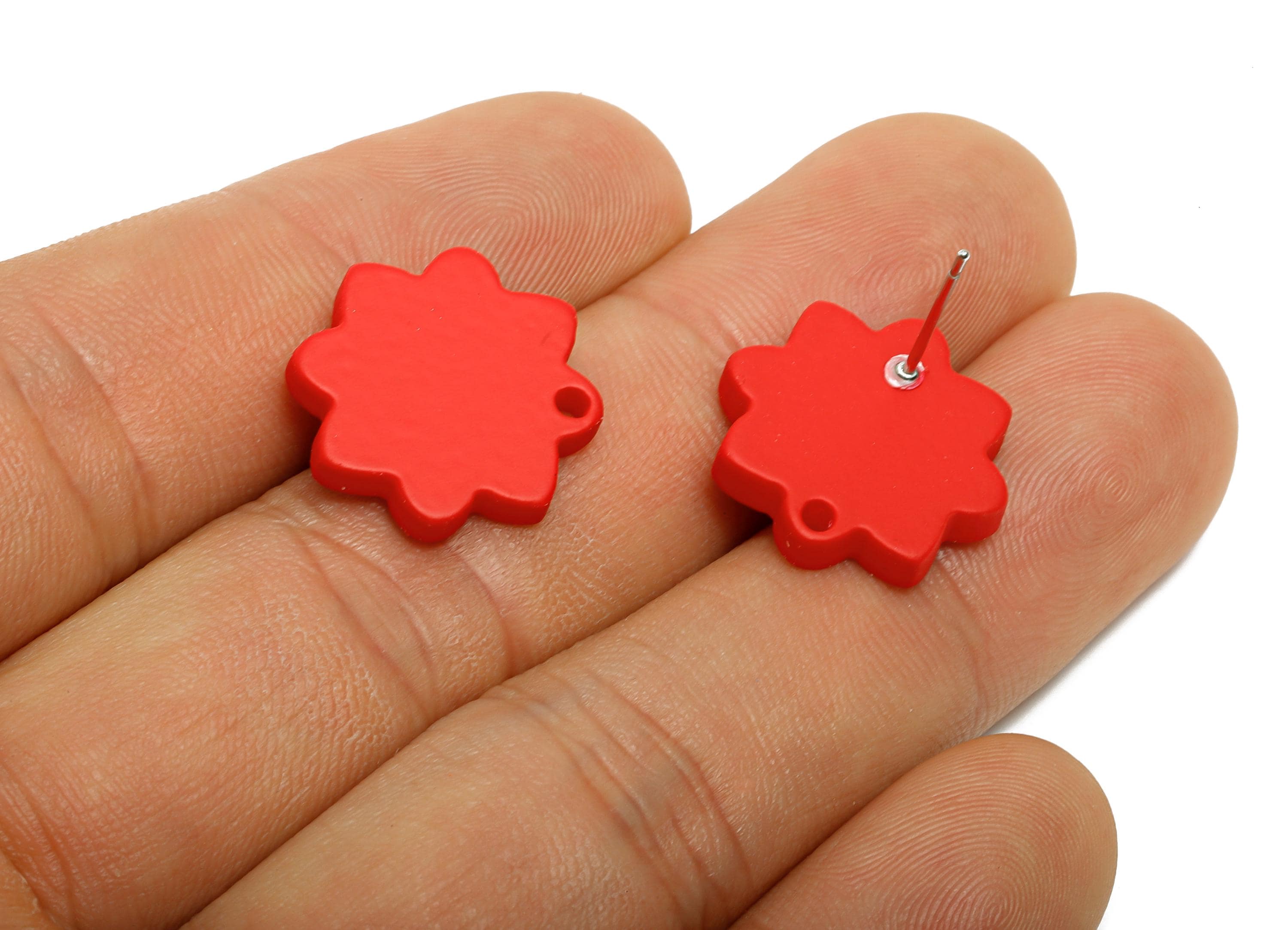 Acrylic Red Flower Earring Stud - Minimalist Matte Earring Stud With Hole - DIY Earring Base - Color Code: A1054 -14x14x2mm -AC3641-A1054 - DOMEDBAZAAR