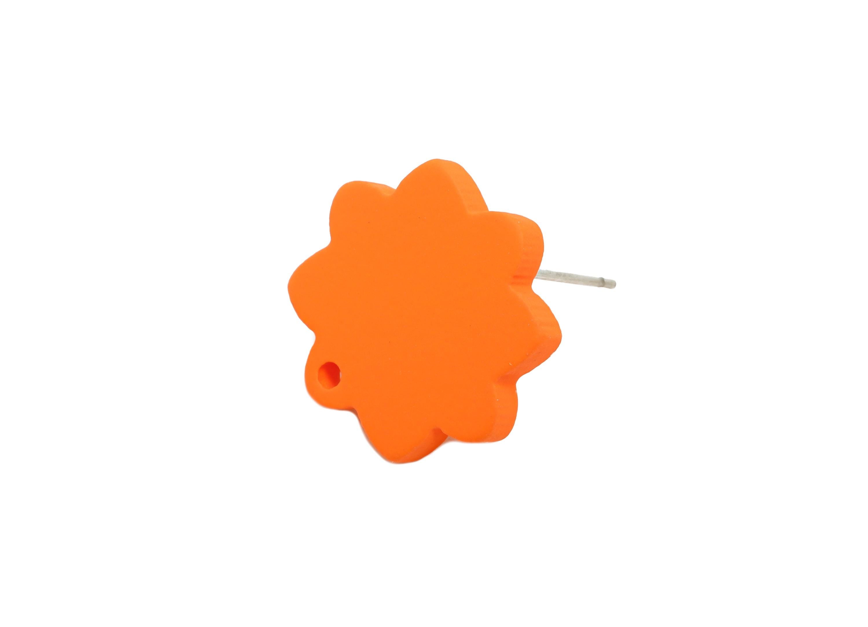 Acrylic Orange Flower Earring Stud - Minimalist Matte Earring Stud With Hole - DIY Earring Base - Color Code: A1056 -14x14x2mm -AC3641-A1056 - DOMEDBAZAAR