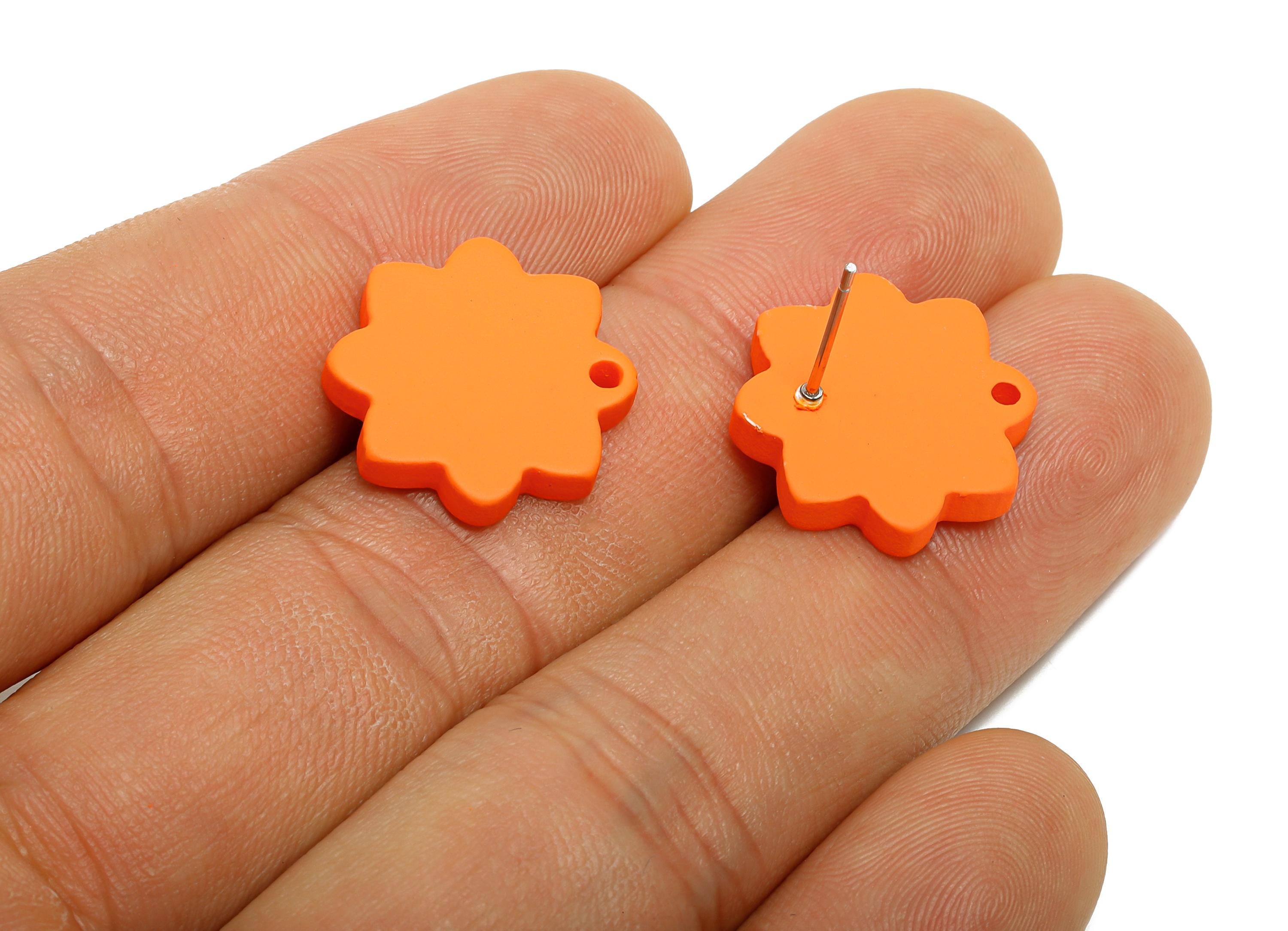 Acrylic Orange Flower Earring Stud - Minimalist Matte Earring Stud With Hole - DIY Earring Base - Color Code: A1056 -14x14x2mm -AC3641-A1056 - DOMEDBAZAAR