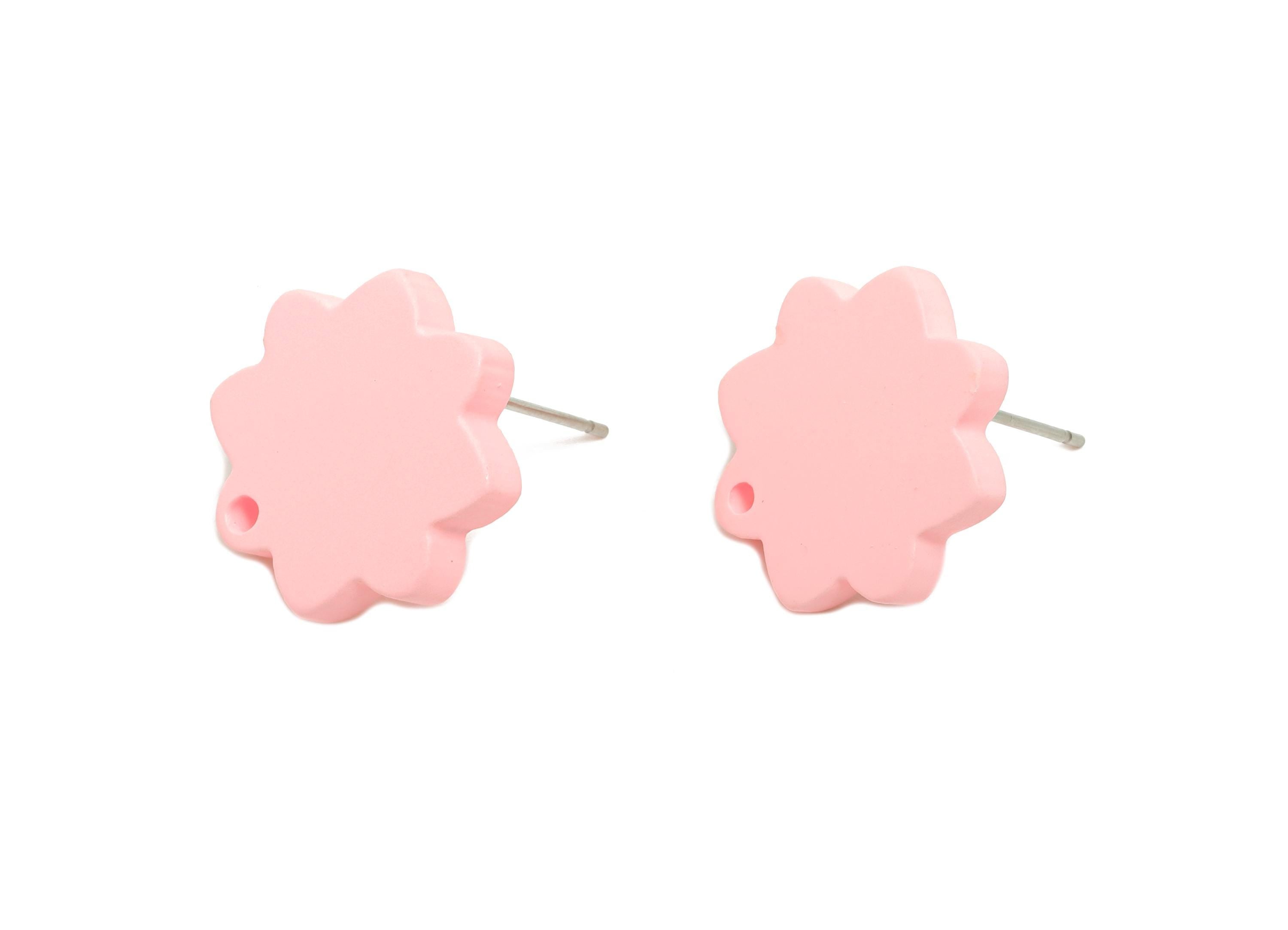 Acrylic Pink Flower Earring Stud - Minimalist Matte Earring Stud With Hole - DIY Earring Base - Color Code: A1061 -14x14x2mm -AC3641-A1061 - DOMEDBAZAAR