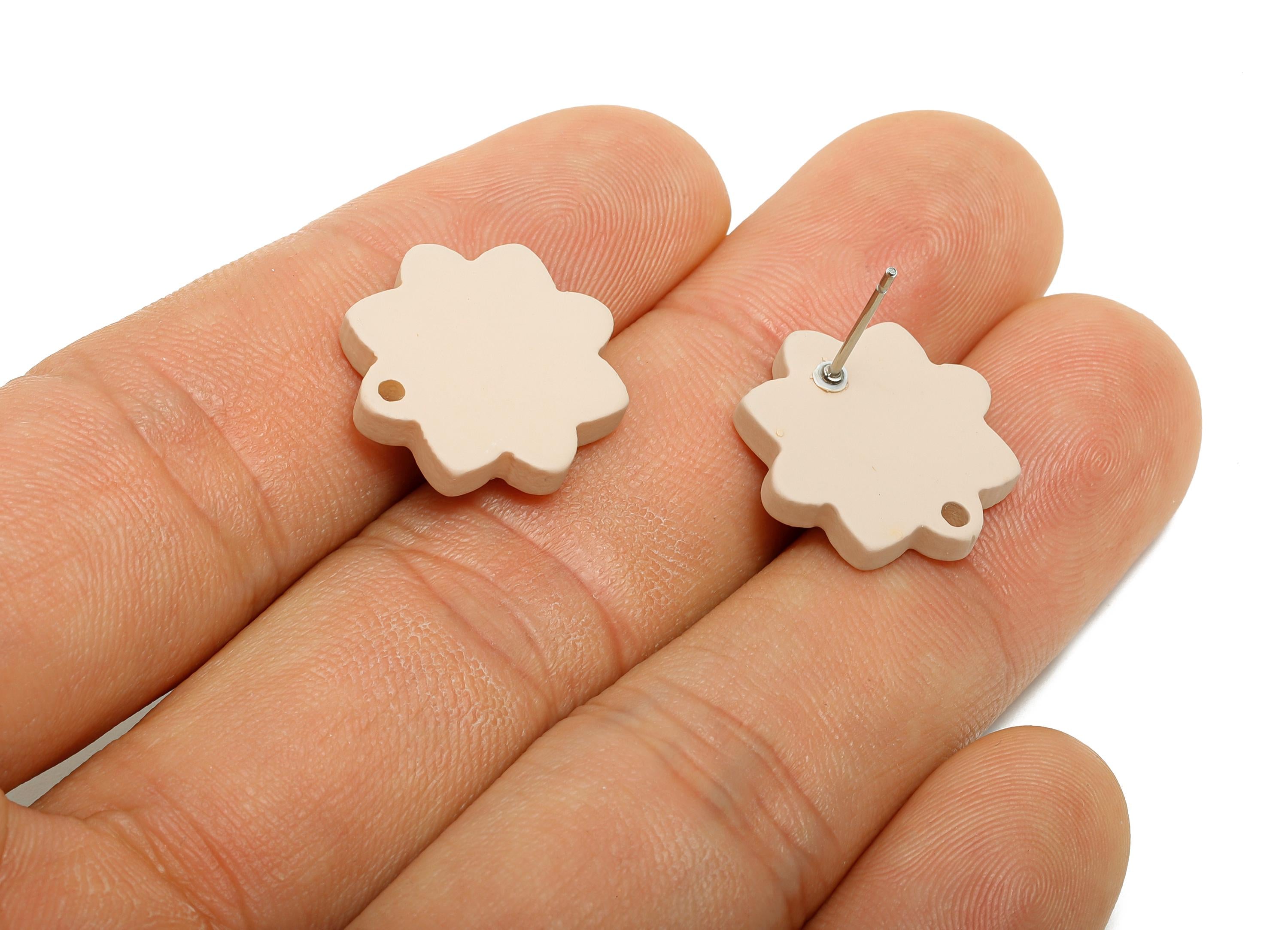 Acrylic Beige Flower Earring Stud - Minimalist Matte Earring Stud With Hole - DIY Earring Base - Color Code: A1062 -14x14x2mm -AC3641-A1062 - DOMEDBAZAAR