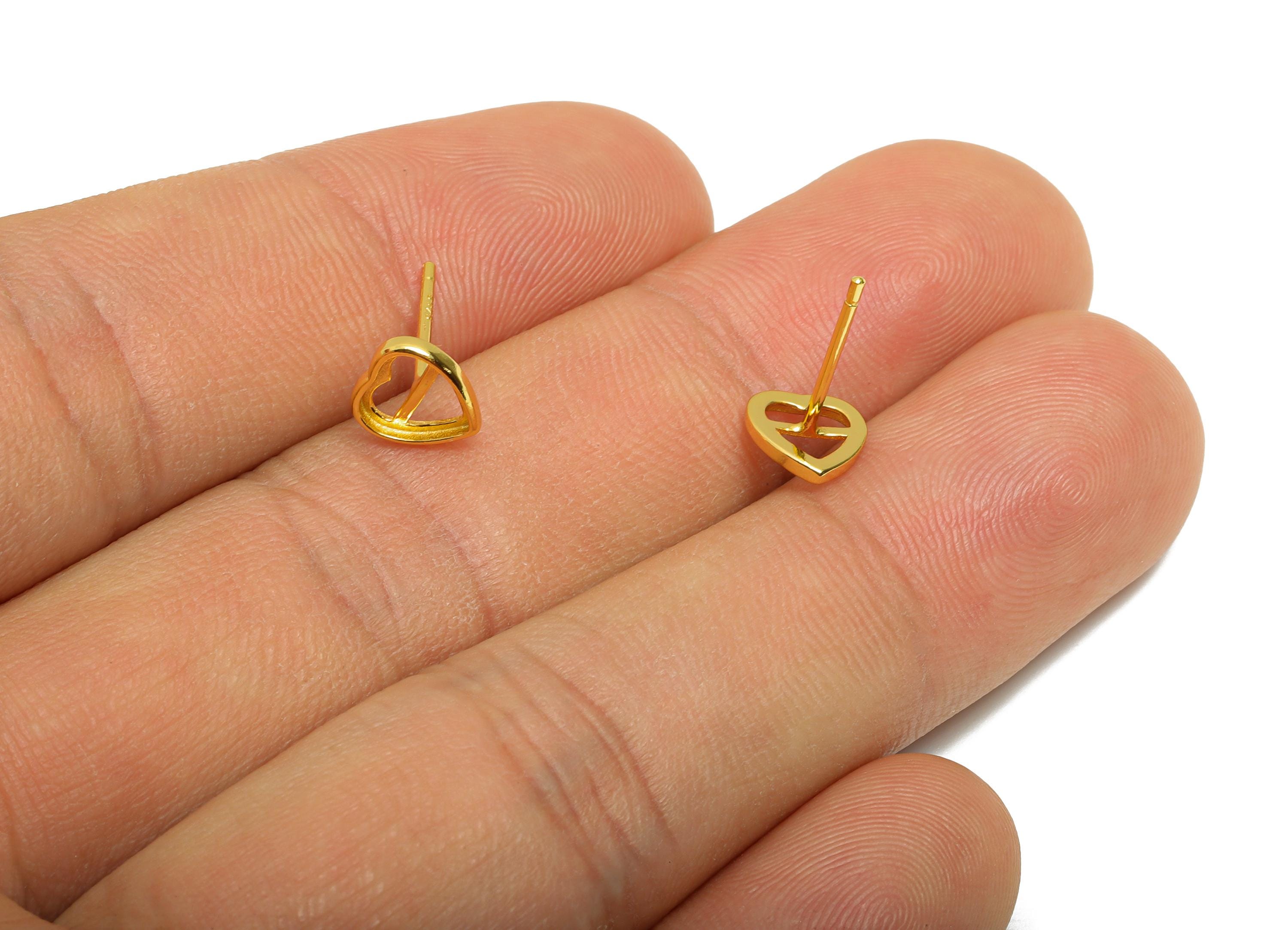 6*6mm Heart Earring Setting Post - 925 Sterling Silver Earring Stud - Geometric Earring Post for Diamond - 18K Real Gold Plated - SI1041 - DOMEDBAZAAR