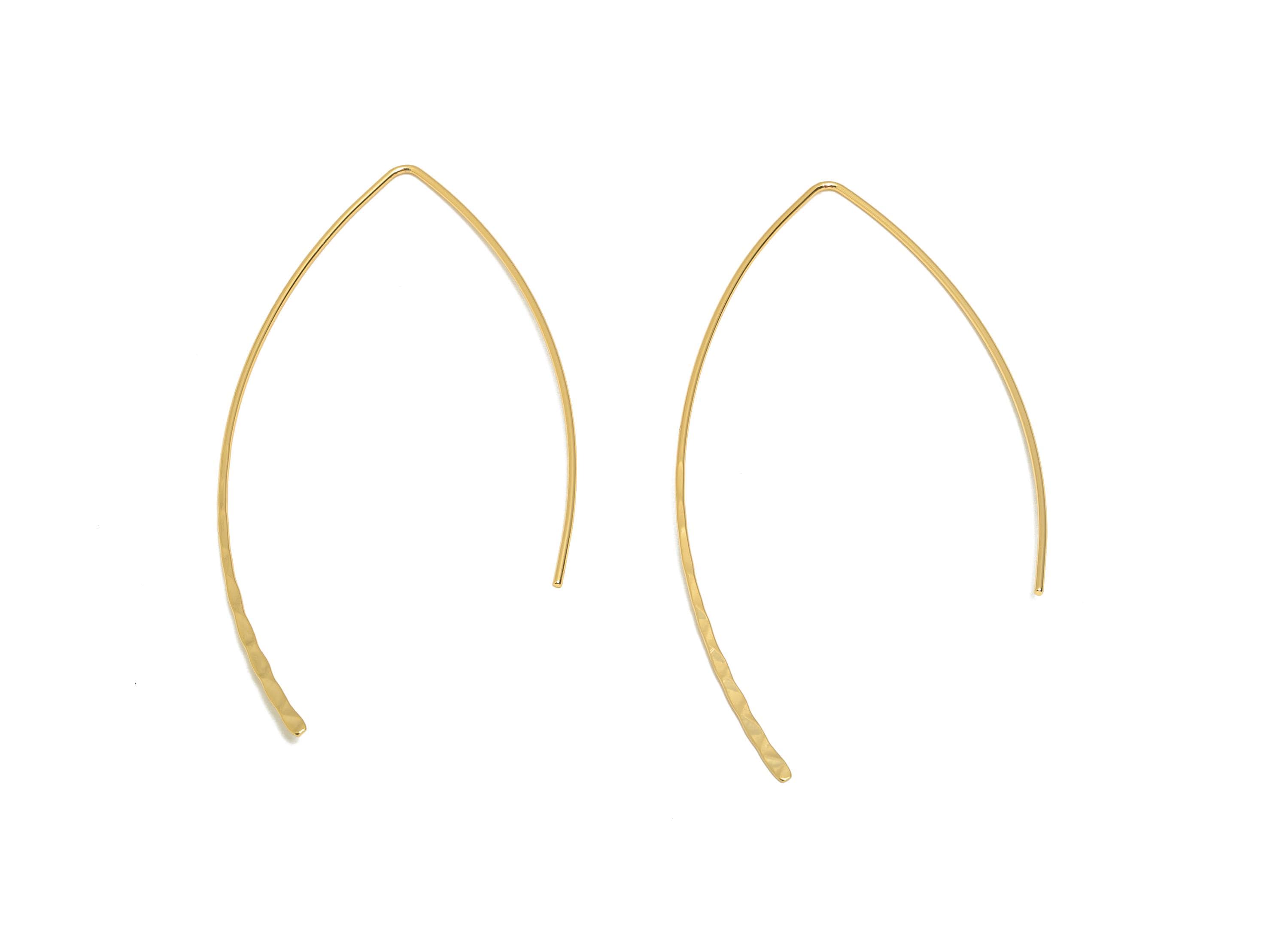 Gold Marquise Earring Wire - Brass Hammered Earring Hook - Lightweight Geometric Jewelry Supply - 18K Real Gold Plating - 65x26x1mm-RGP11068 - DOMEDBAZAAR
