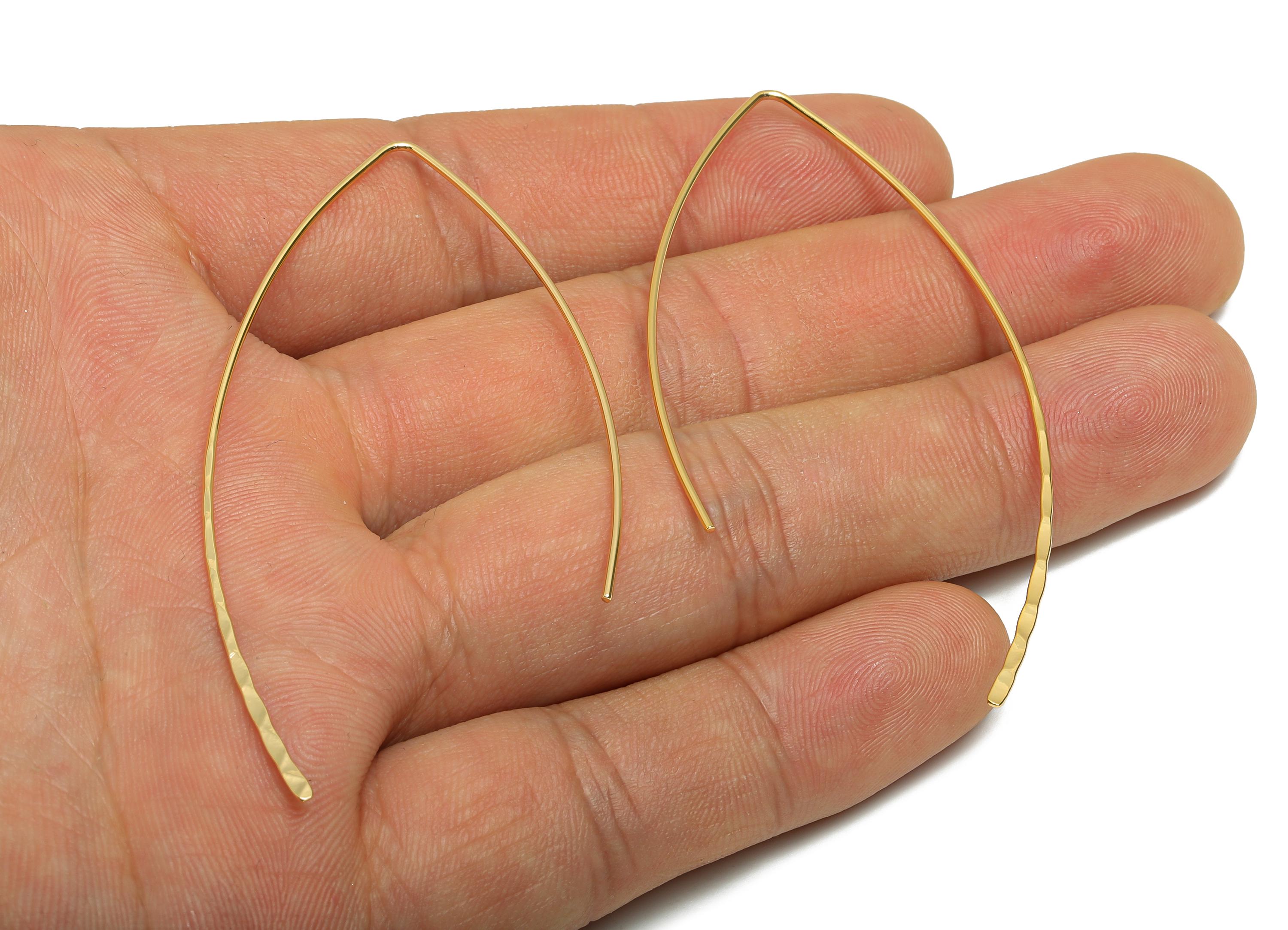 Gold Marquise Earring Wire - Brass Hammered Earring Hook - Lightweight Geometric Jewelry Supply - 18K Real Gold Plating - 65x26x1mm-RGP11068 - DOMEDBAZAAR