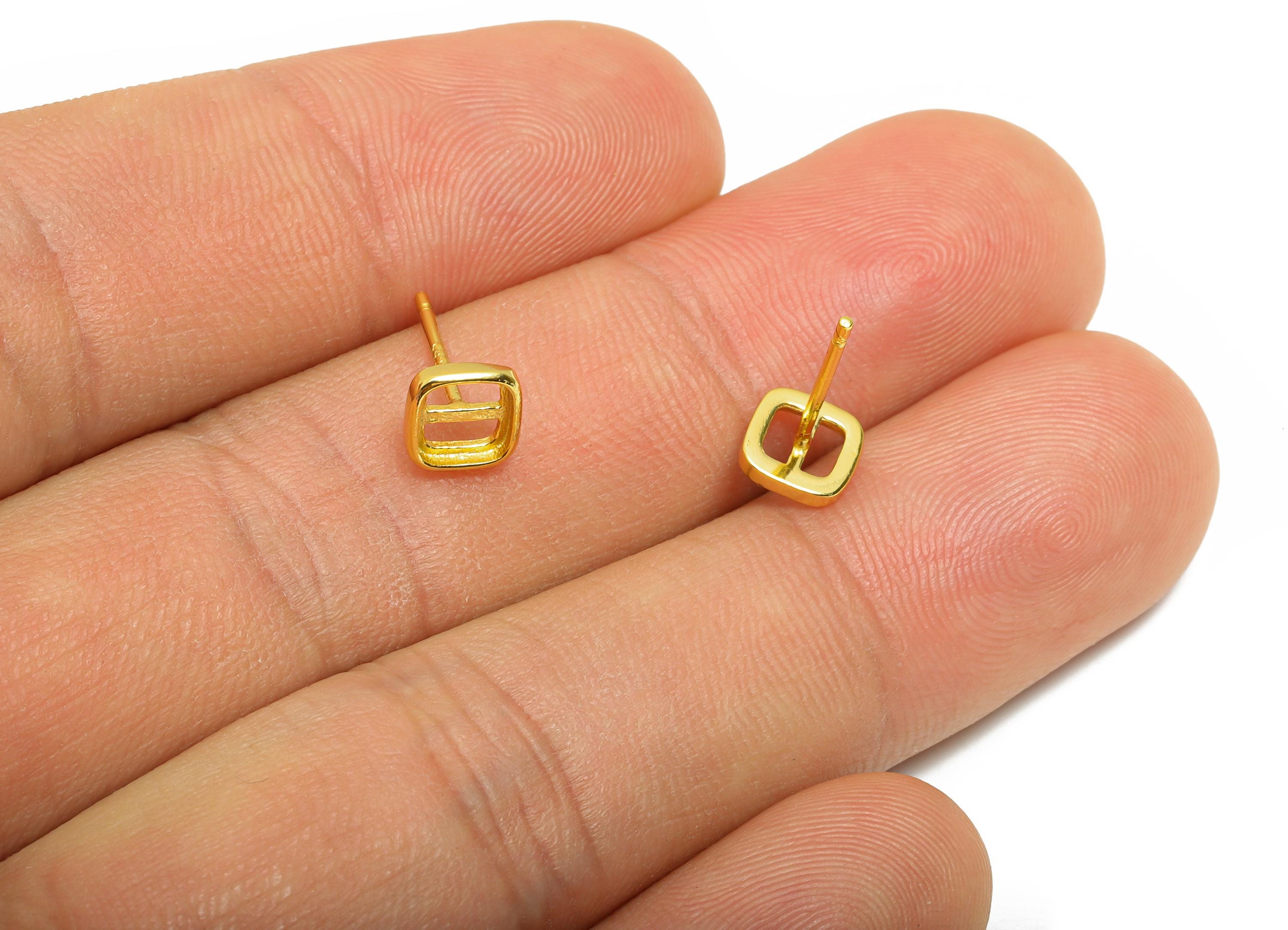 5*5mm Square Earring Setting Post - 925 Sterling Silver Earring Stud - Geometric Earring Post for Diamond - 18K Real Gold Plated - SI1042 - DOMEDBAZAAR