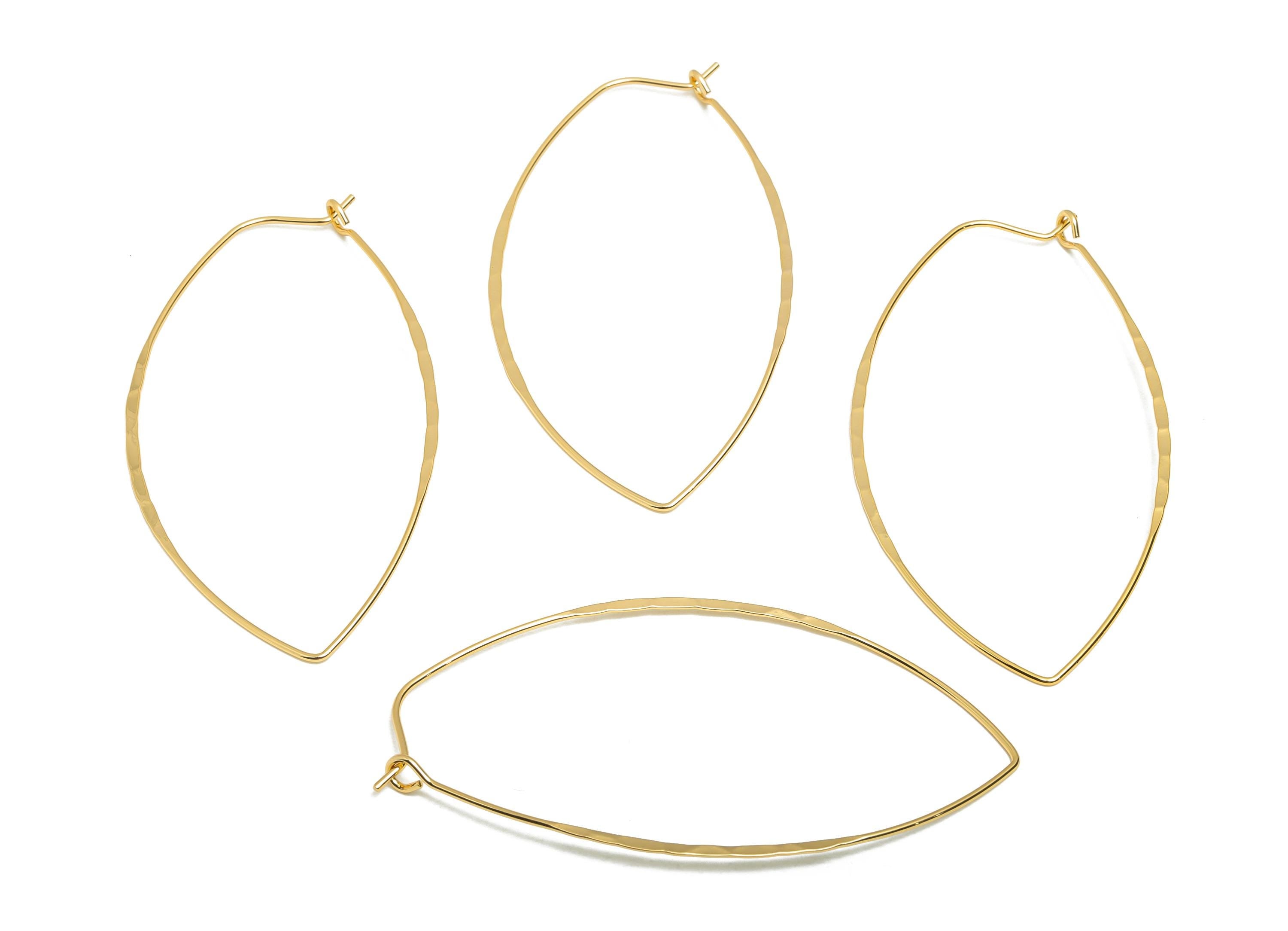 Brass Hammered Hoop Earring - Brass Marquise Earring Base - Gold Modern Handcrafted Style Earring - 18K Real Gold Plated -63x35x1mm-RGP11067 - DOMEDBAZAAR