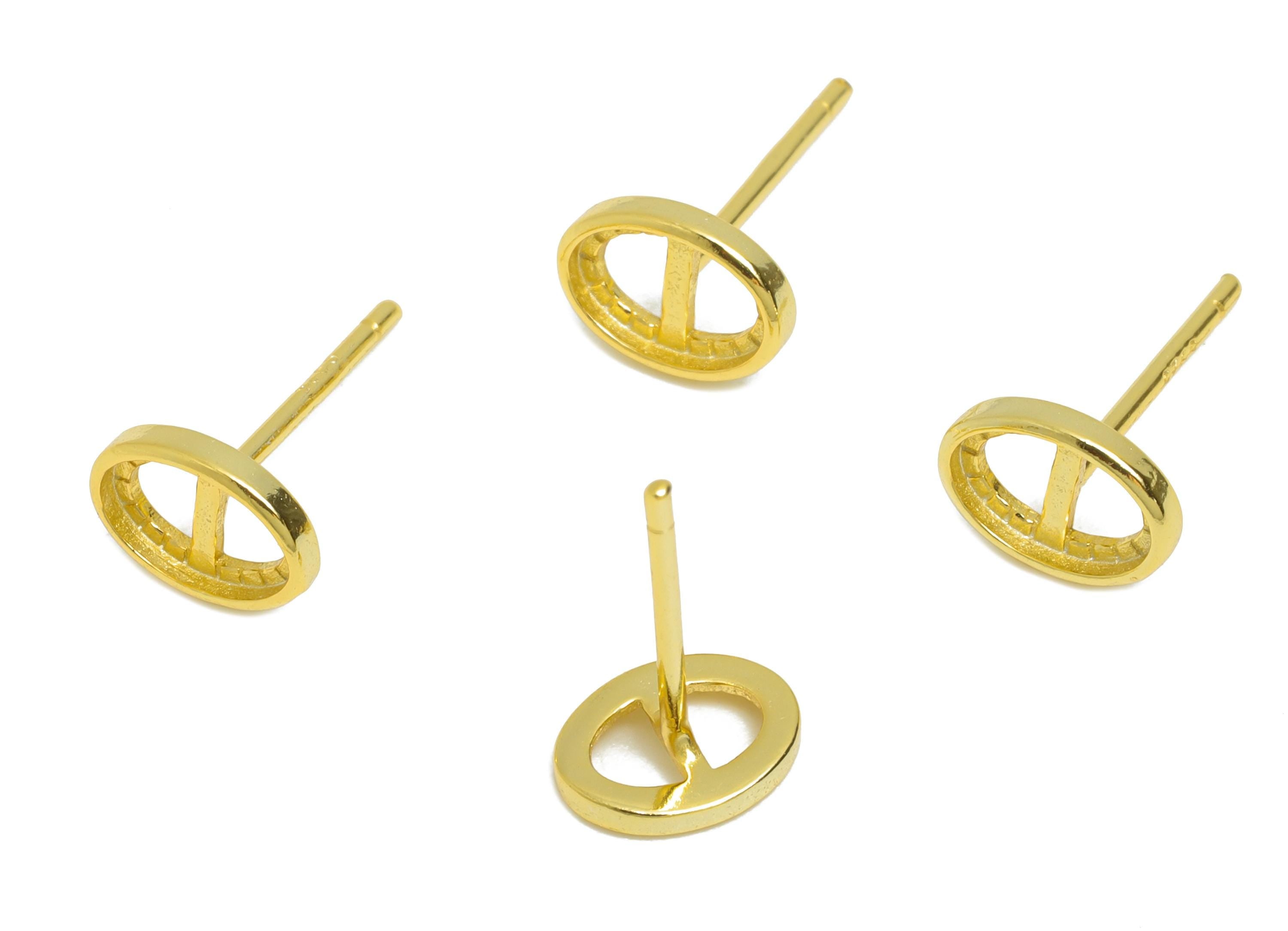 4*6mm Oval Earring Setting Post - 925 Sterling Silver Earring Stud - Geometric Earring Post for Diamond - 18K Real Gold Plated - SI1046 - DOMEDBAZAAR