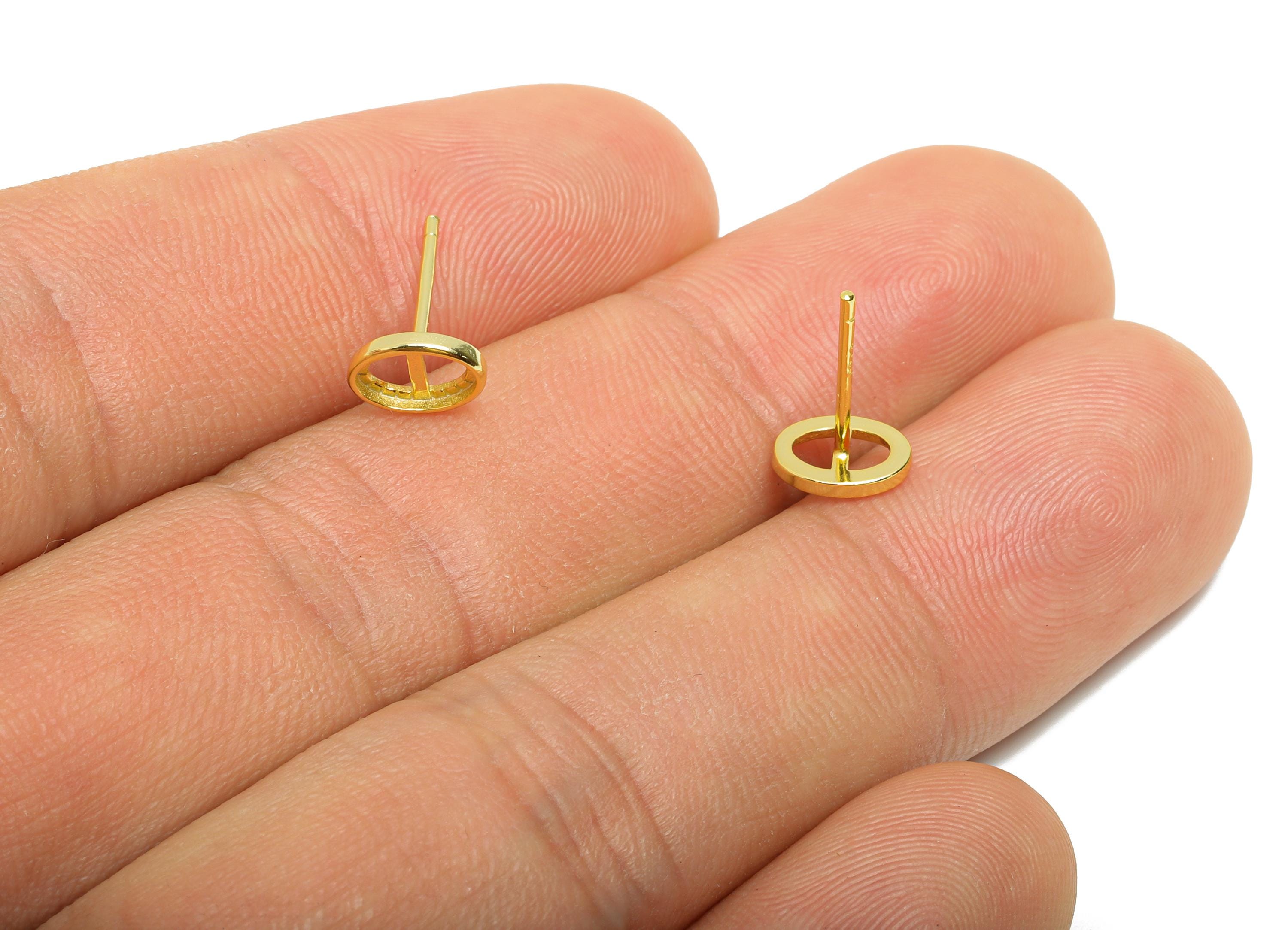 4*6mm Oval Earring Setting Post - 925 Sterling Silver Earring Stud - Geometric Earring Post for Diamond - 18K Real Gold Plated - SI1046 - DOMEDBAZAAR