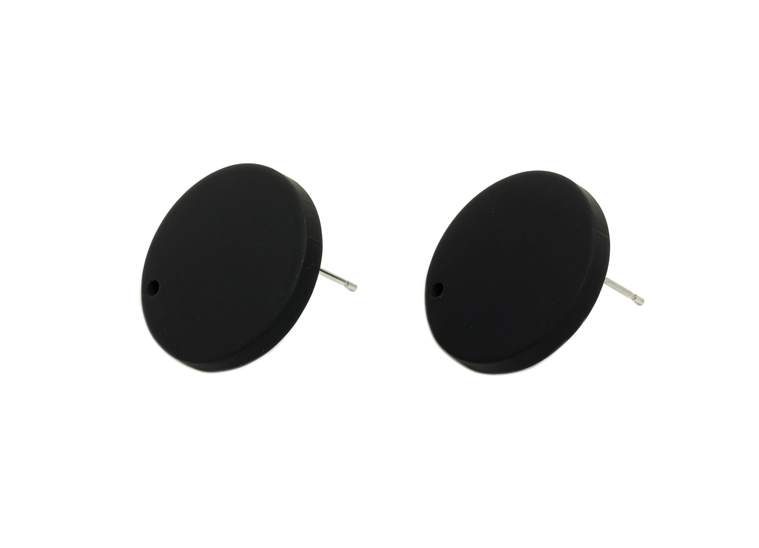 Acrylic Black Round Earring Stud - Matte Earring Stud with Hole - Simple Geometric Stud - Color Code: A1052 - 19.8x19.8x2.9mm - AC3642-A1052 - DOMEDBAZAAR