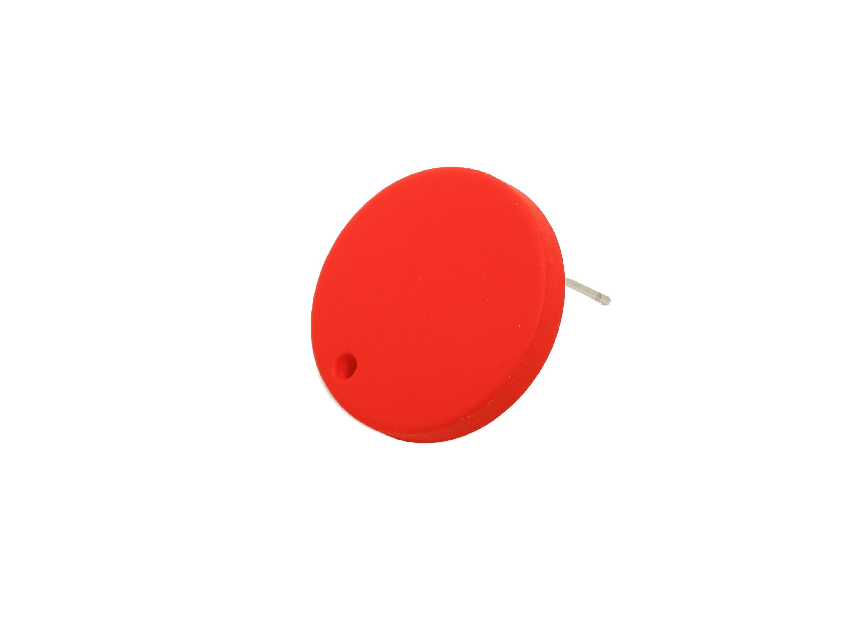 Acrylic Red Round Earring Stud - Simple Matte DIY Earring Base - Flat Disc Geometric Stud -Color Code: A1054 - 19.8x19.8x2.9mm- AC3642-A1054 - DOMEDBAZAAR