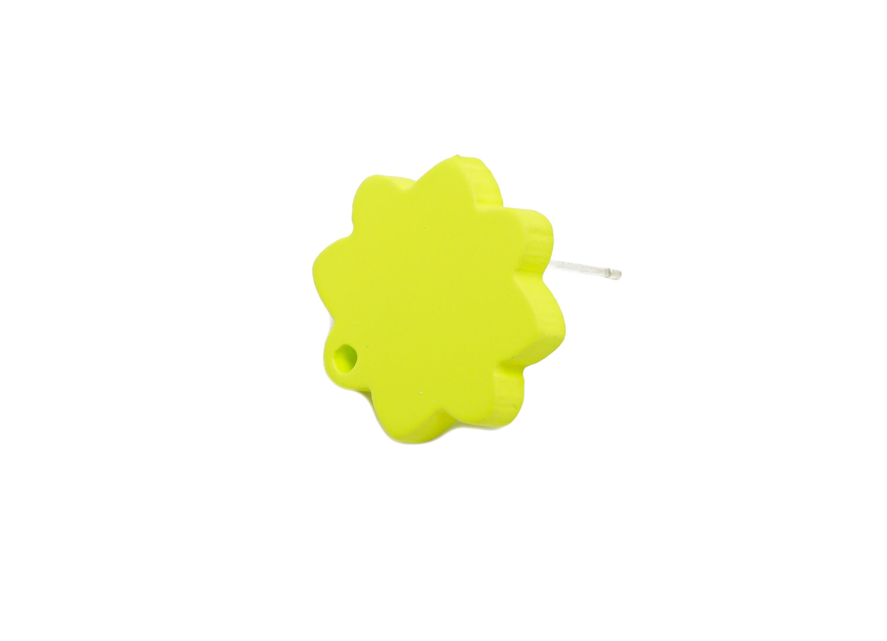 Acrylic Lime Green Flower Earring Stud - Minimalist Matte Earring Stud With Hole - Earring Base - Color Code: A1058 - 14x14x2mm-AC3641-A1058 - DOMEDBAZAAR