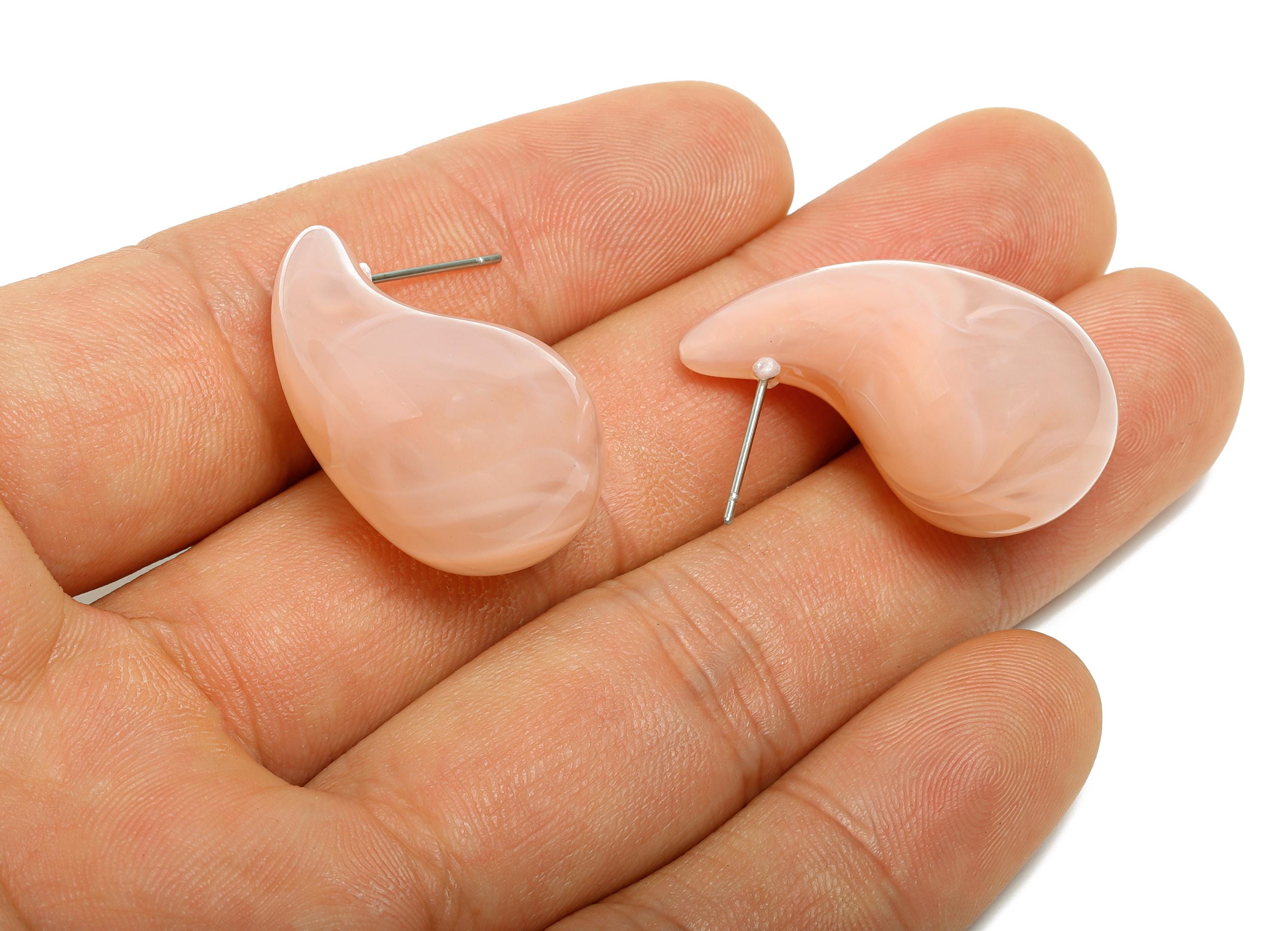 Acrylic Drop Pink Earring Stud - Minimalist Abstract Acrylic Earring - Modern Earring Stud - Asymmetric Acrylic Earring - 30x17x17mm-AC3637D - DOMEDBAZAAR