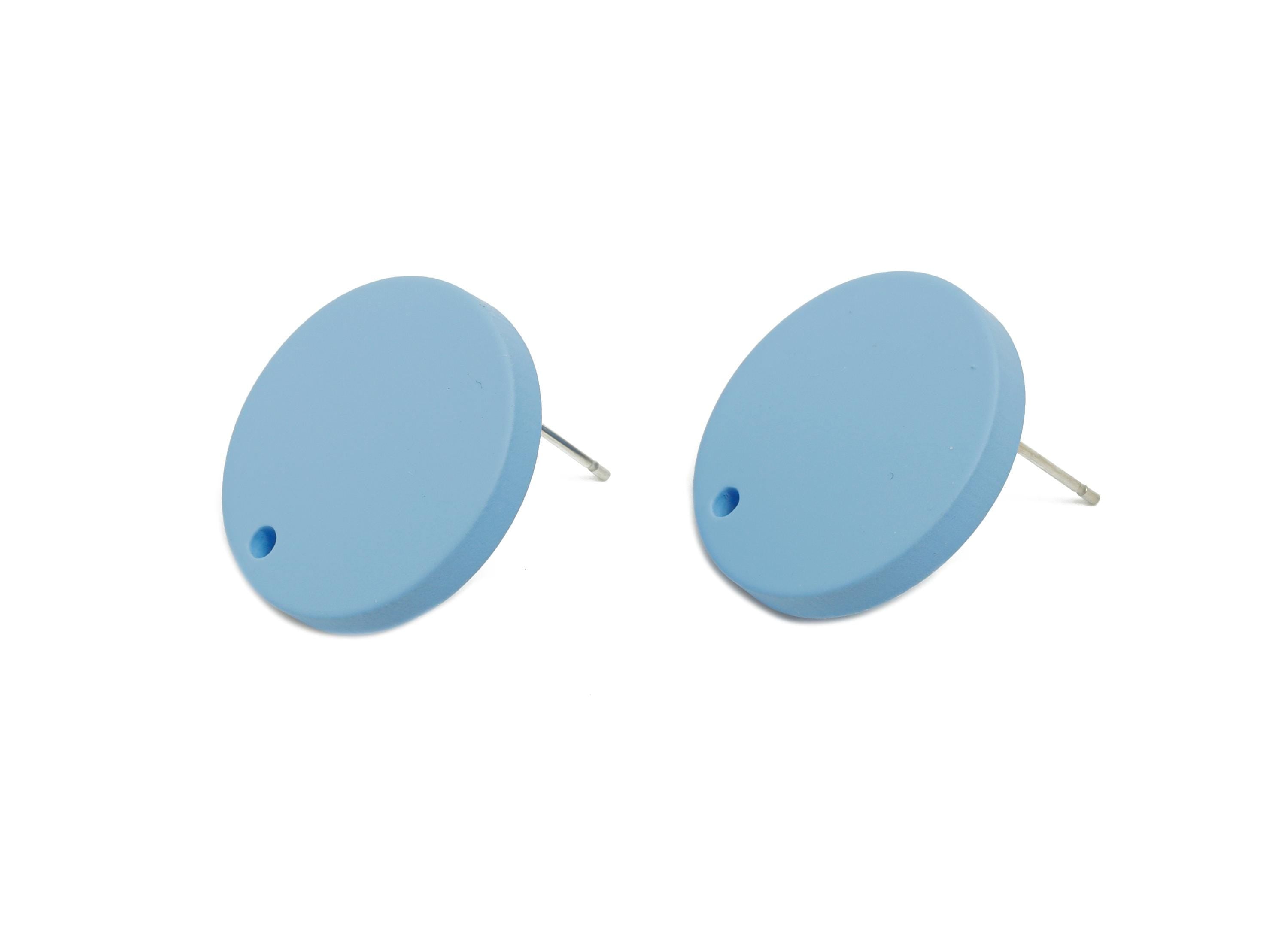 Acrylic Blue Round Earring Stud - Simple Matte Earring Stud - Modern DIY Earring Base - Color Code: A1059 - 19.8x19.8x2.9mm - AC3642-A1059 - DOMEDBAZAAR