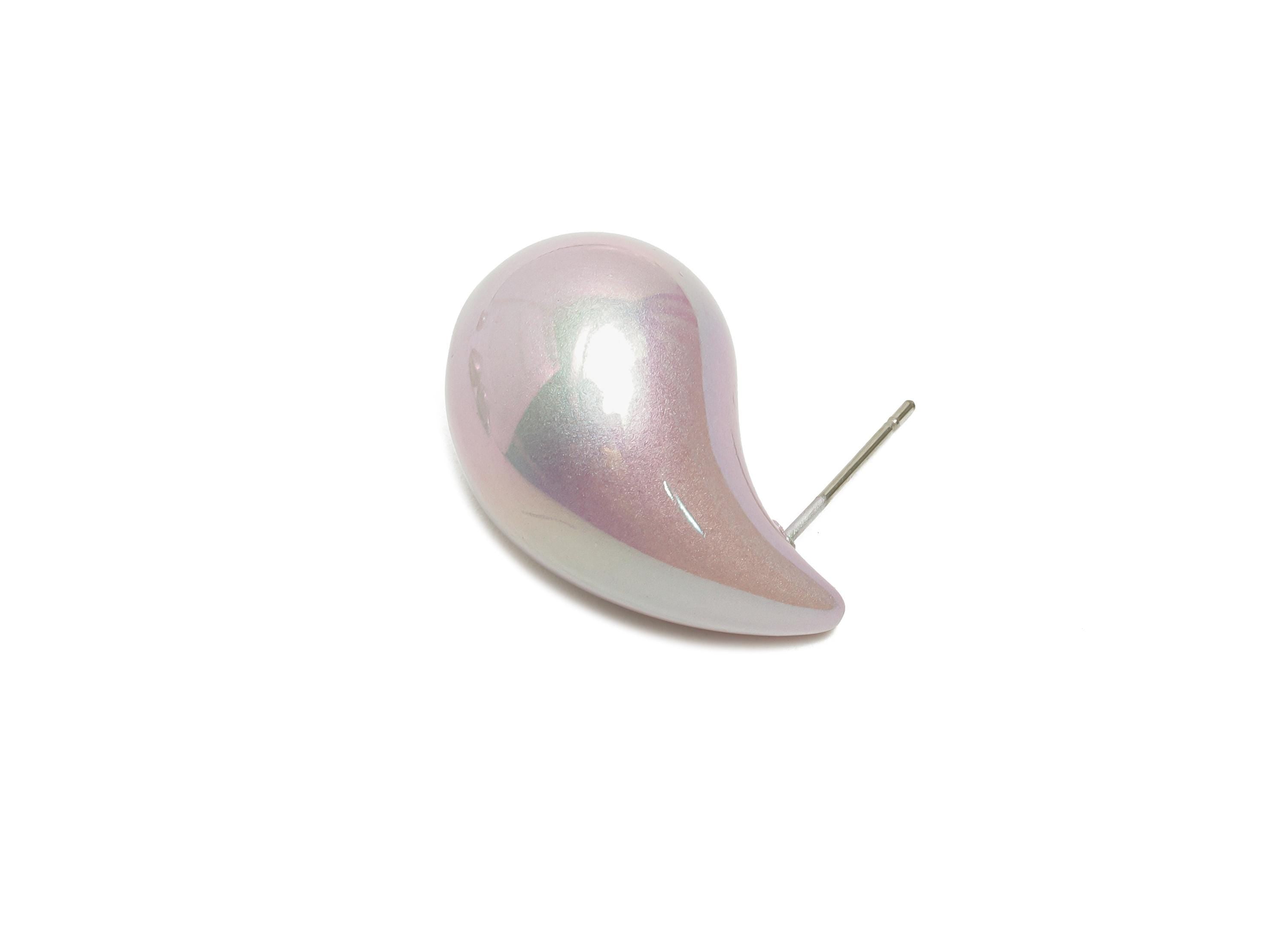 Acrylic Teardrop Earring Stud - Purple Minimalist Abstract Earring Post - Modern Earring Stud - Glossy Acrylic Earring - 34x14x14mm-AC3639B - DOMEDBAZAAR