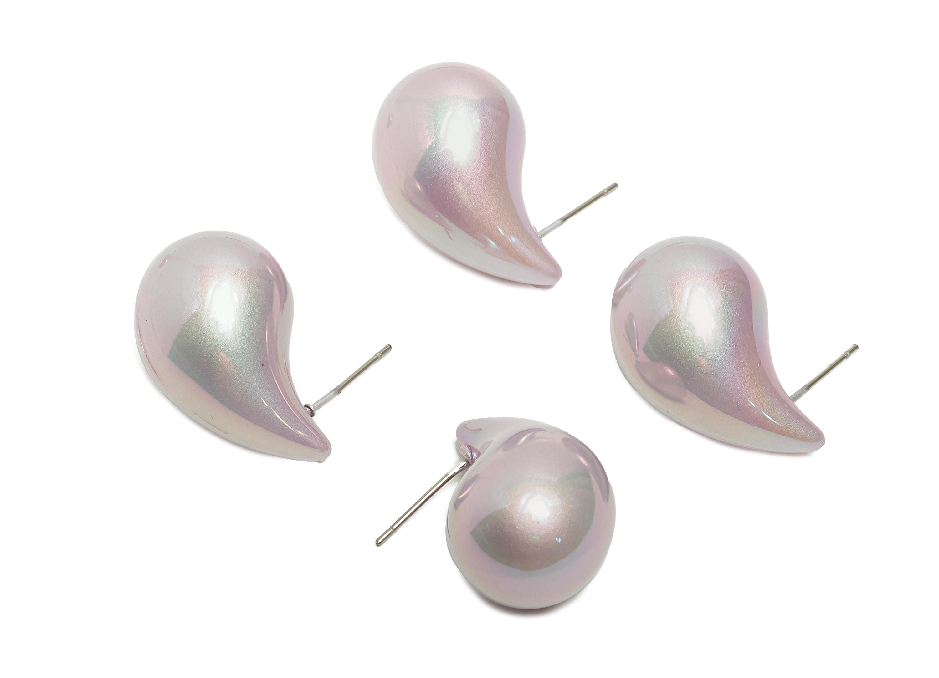 Acrylic Teardrop Earring Stud - Purple Minimalist Abstract Earring Post - Modern Earring Stud - Glossy Acrylic Earring - 34x14x14mm-AC3639B - DOMEDBAZAAR