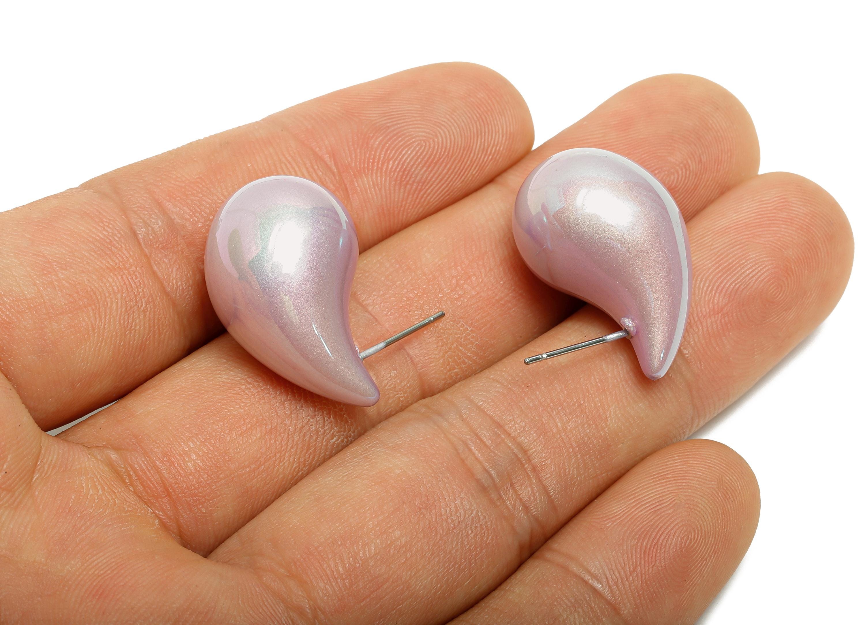 Acrylic Teardrop Earring Stud - Purple Minimalist Abstract Earring Post - Modern Earring Stud - Glossy Acrylic Earring - 34x14x14mm-AC3639B - DOMEDBAZAAR