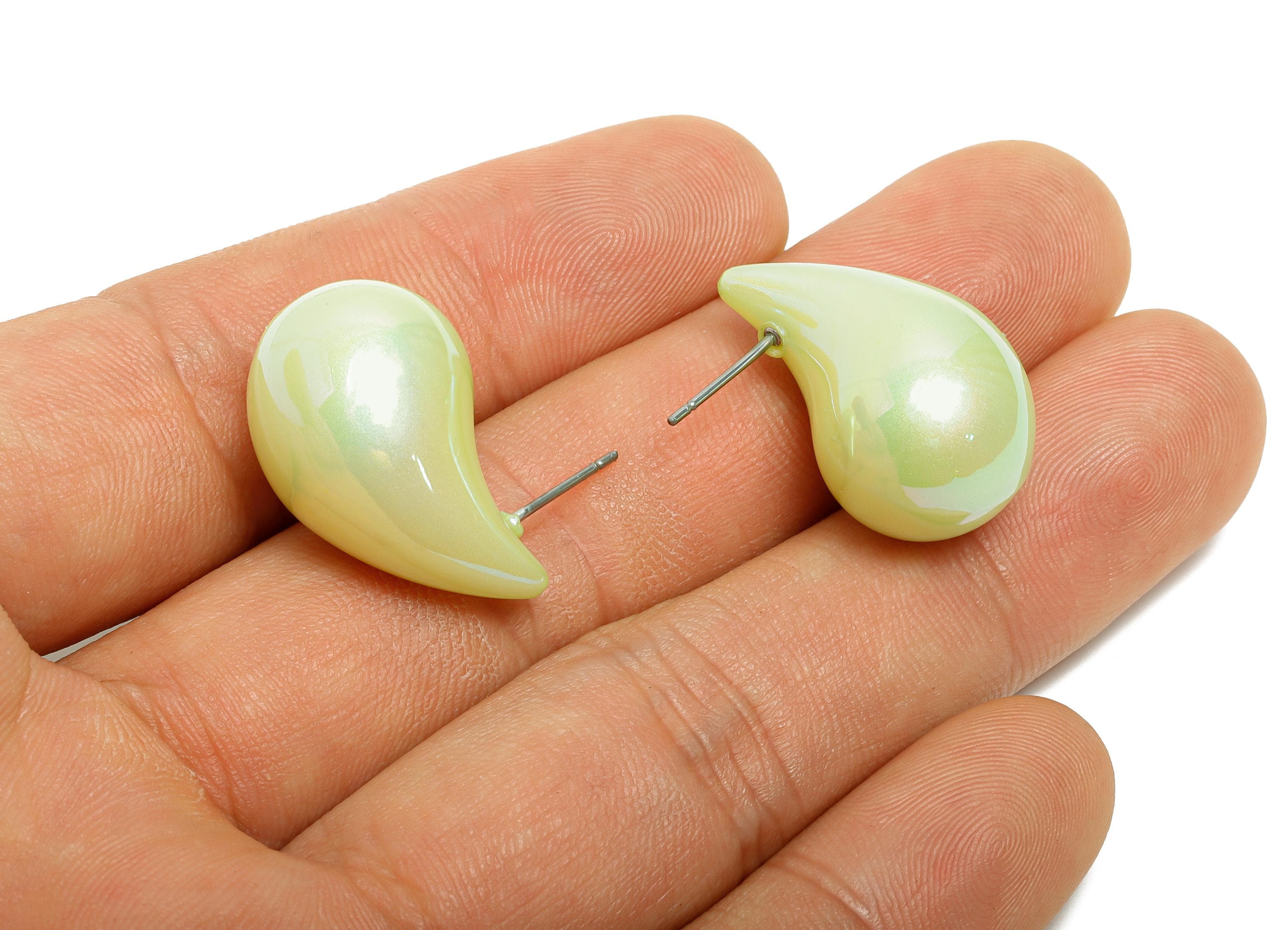 Acrylic Drop Green Earring Stud - Minimalist Abstract Acrylic Earring - Modern Earring Stud - Asymmetric Acrylic Earring -34x14x14mm-AC3639C - DOMEDBAZAAR
