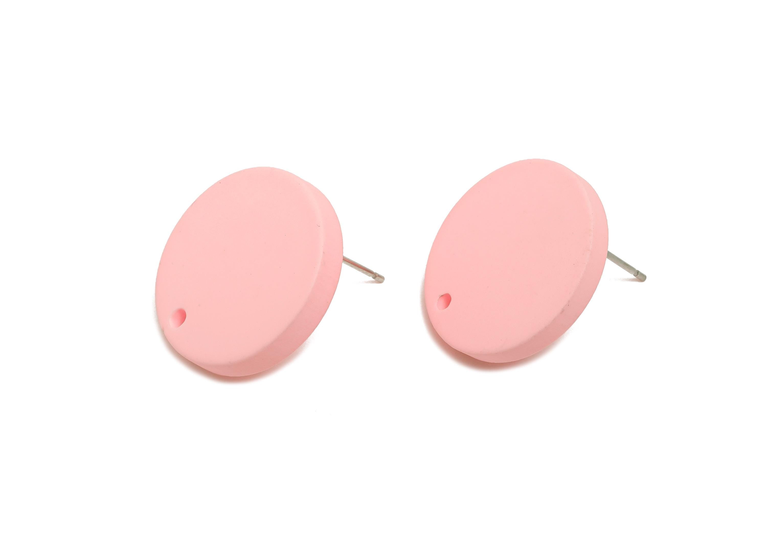 Acrylic Pink Round Earring Stud - Simple Matte DIY Earring Base - Flat Disc Geometry Stud - Color Code: A1061 - 19.8x19.8x2.9mm-AC3642-A1061 - DOMEDBAZAAR
