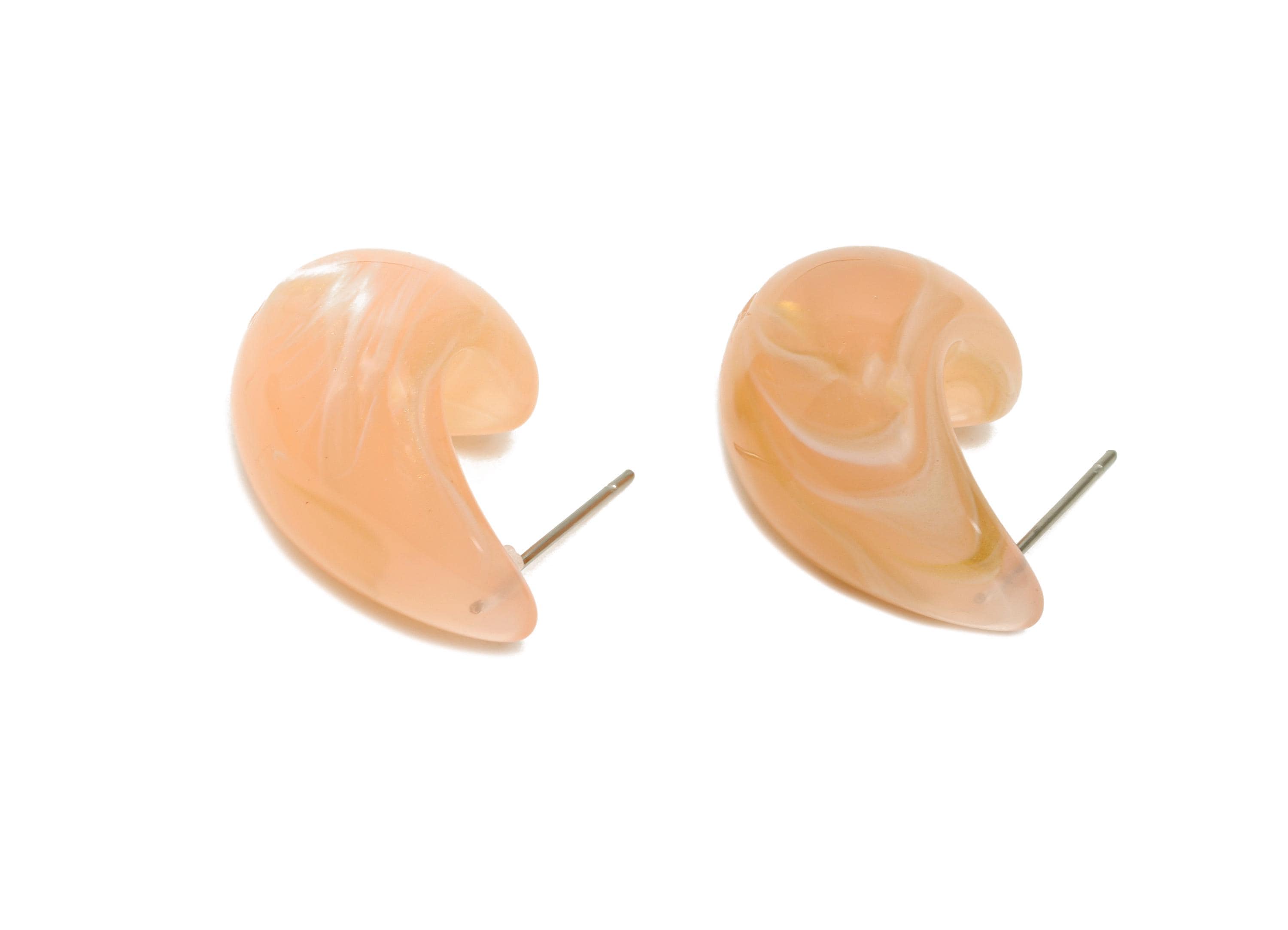 Acrylic Pink Curved Earring Stud - Lightweight Abstract Acrylic Earring - Modern Earring Stud - Soft Color Earring - 22x16x14.97mm - AC3638A - DOMEDBAZAAR
