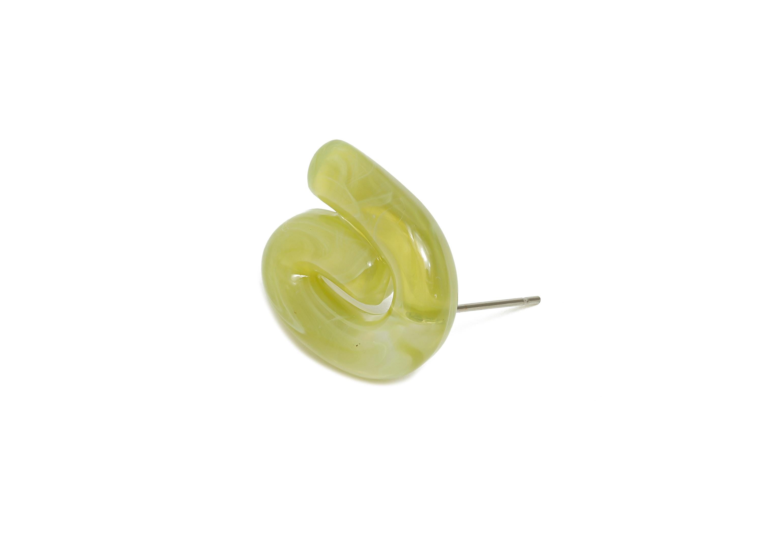 Acrylic Swirl Hoop Earring Stud - Lightweight Marbled Green Earring Post - Modern Earring Stud - Bold Modern Jewelry - 19x16x5mm - AC3640A - DOMEDBAZAAR