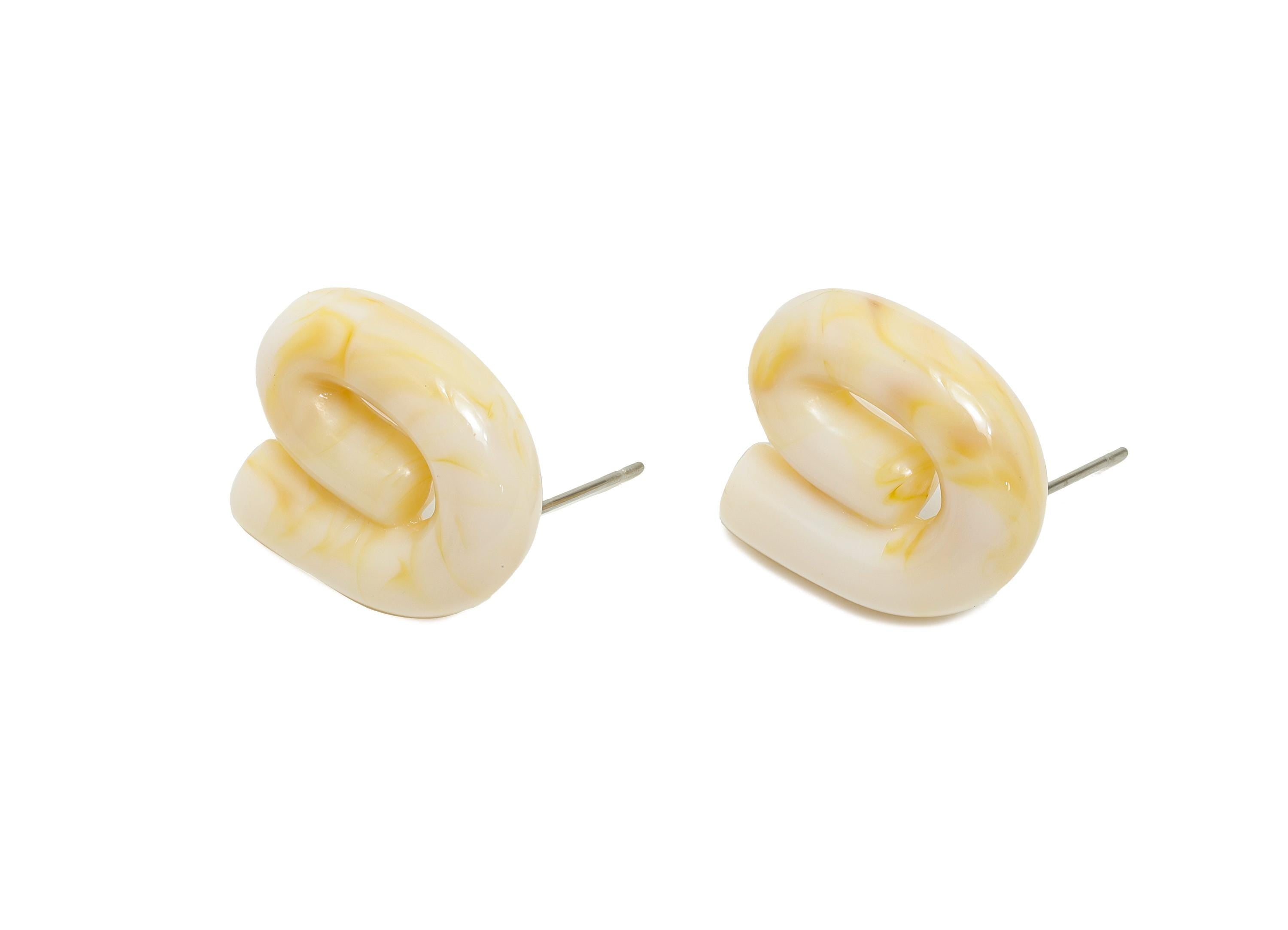 Acrylic Swirl Hoop Earring Stud - Lightweight Marbled White Earring Post - Modern Earring Stud - Bold Modern Jewelry - 19x16x5mm - AC3640B - DOMEDBAZAAR