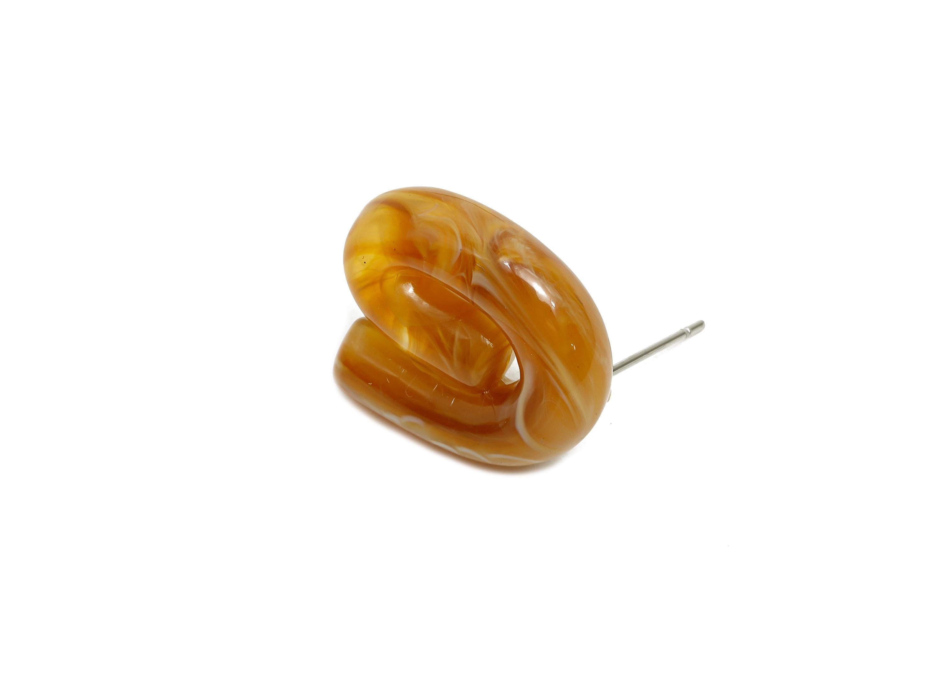 Acrylic Swirl Hoop Earring Stud - Lightweight Marbled Orange Earring Post - Modern Earring Stud - Bold Modern Jewelry - 19x16x5mm - AC3640C - DOMEDBAZAAR