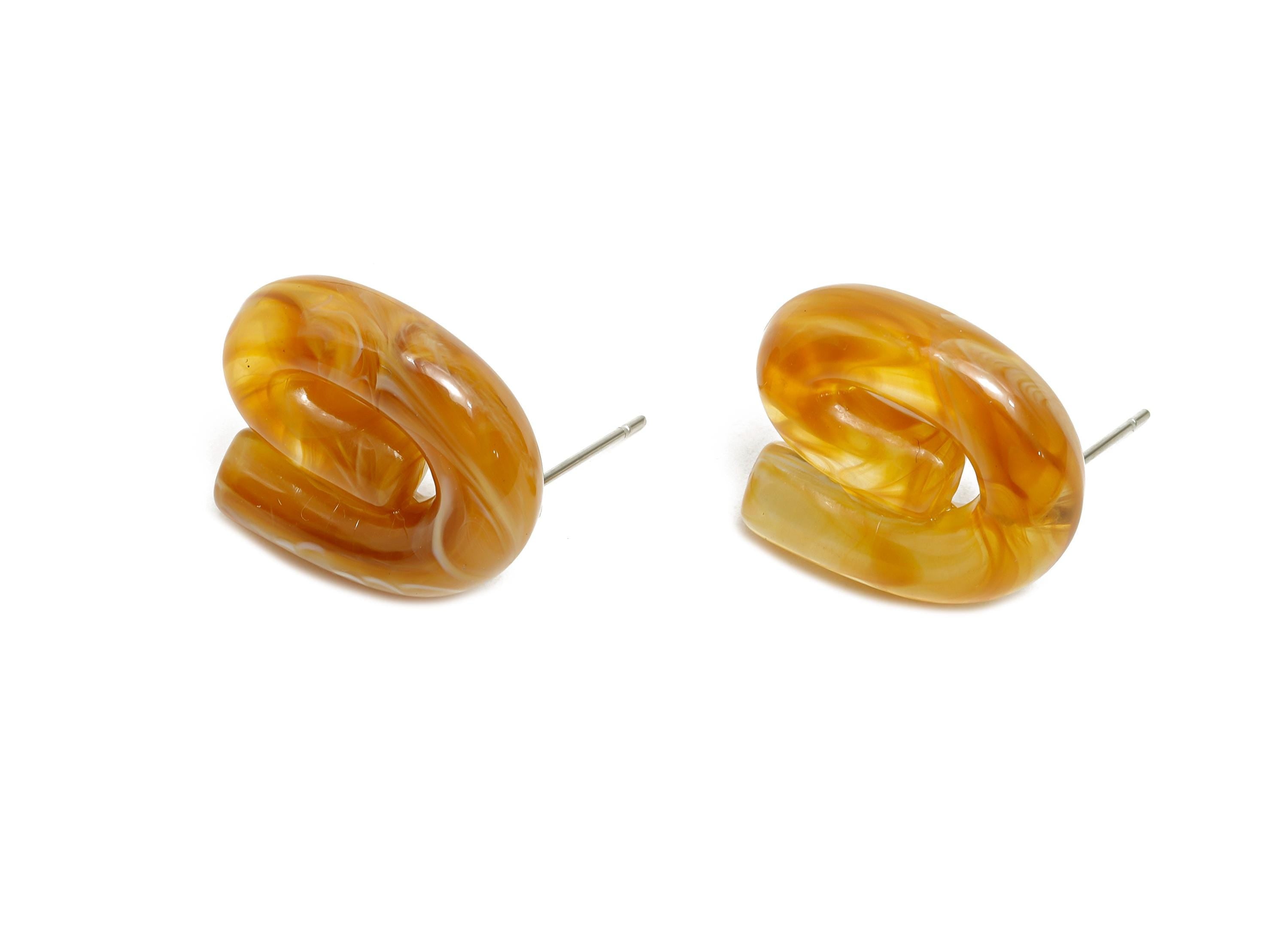 Acrylic Swirl Hoop Earring Stud - Lightweight Marbled Orange Earring Post - Modern Earring Stud - Bold Modern Jewelry - 19x16x5mm - AC3640C - DOMEDBAZAAR