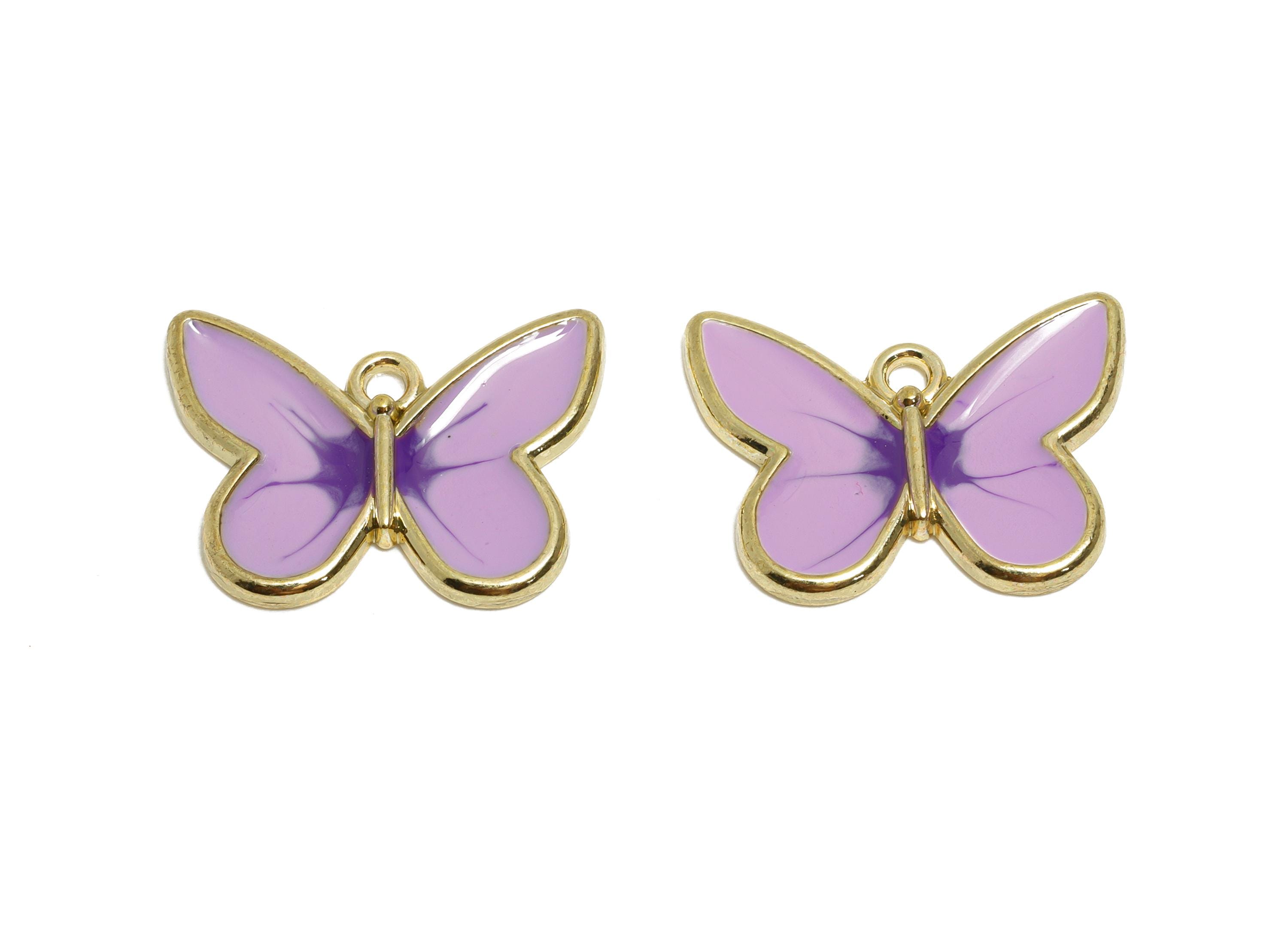 Alloy Enamel Butterfly Charm - Dainty Insect Pendant - Whimsical Purple Winged Jewelry - Craft Supply - KC Gold Plated - 21x15.9x2mm- AC3562 - DOMEDBAZAAR