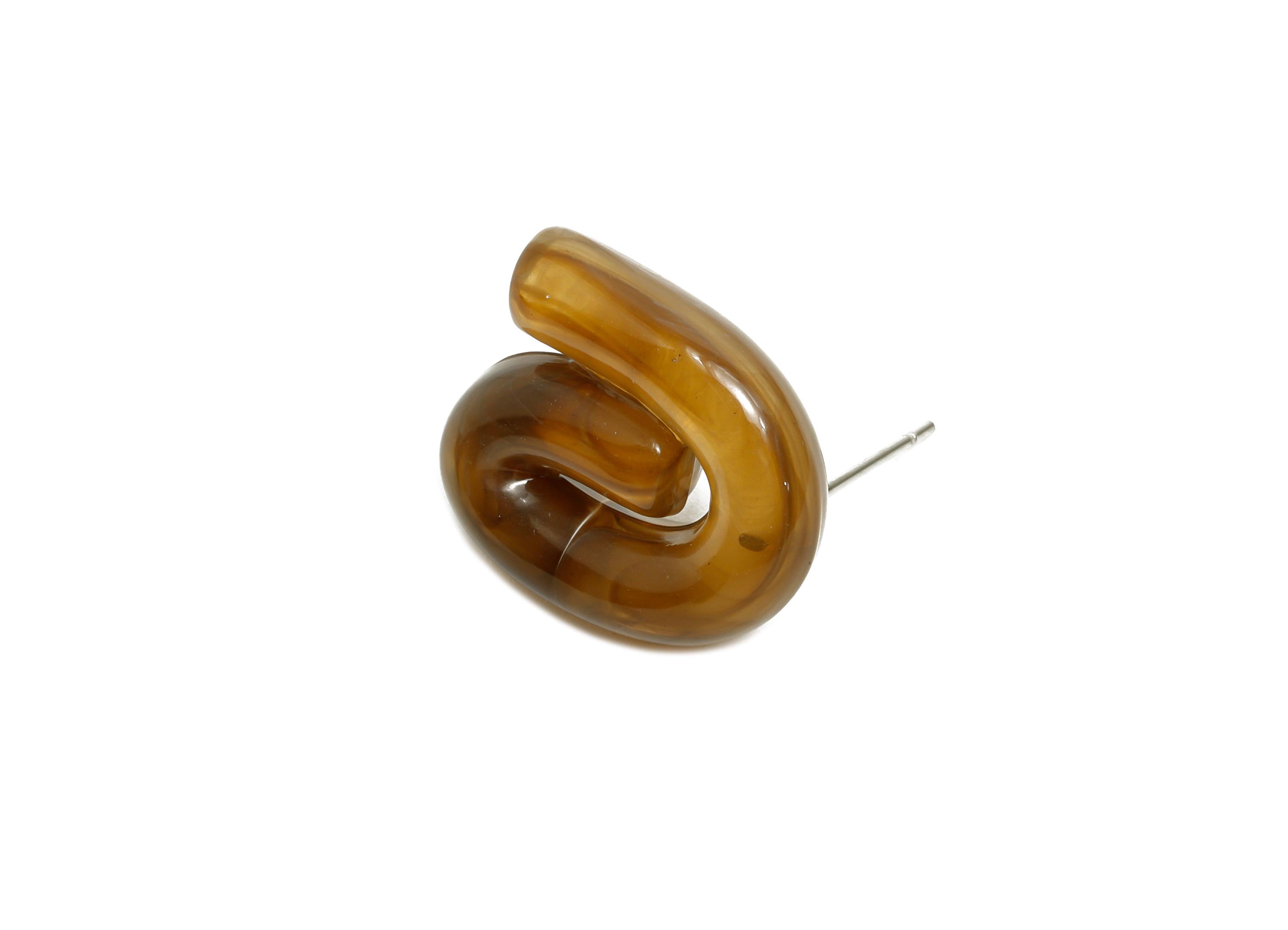 Acrylic Swirl Hoop Earring Stud - Lightweight Marbled Brown Earring Post - Modern Earring Stud - Bold Modern Jewelry - 19x16x5mm - AC3640D - DOMEDBAZAAR