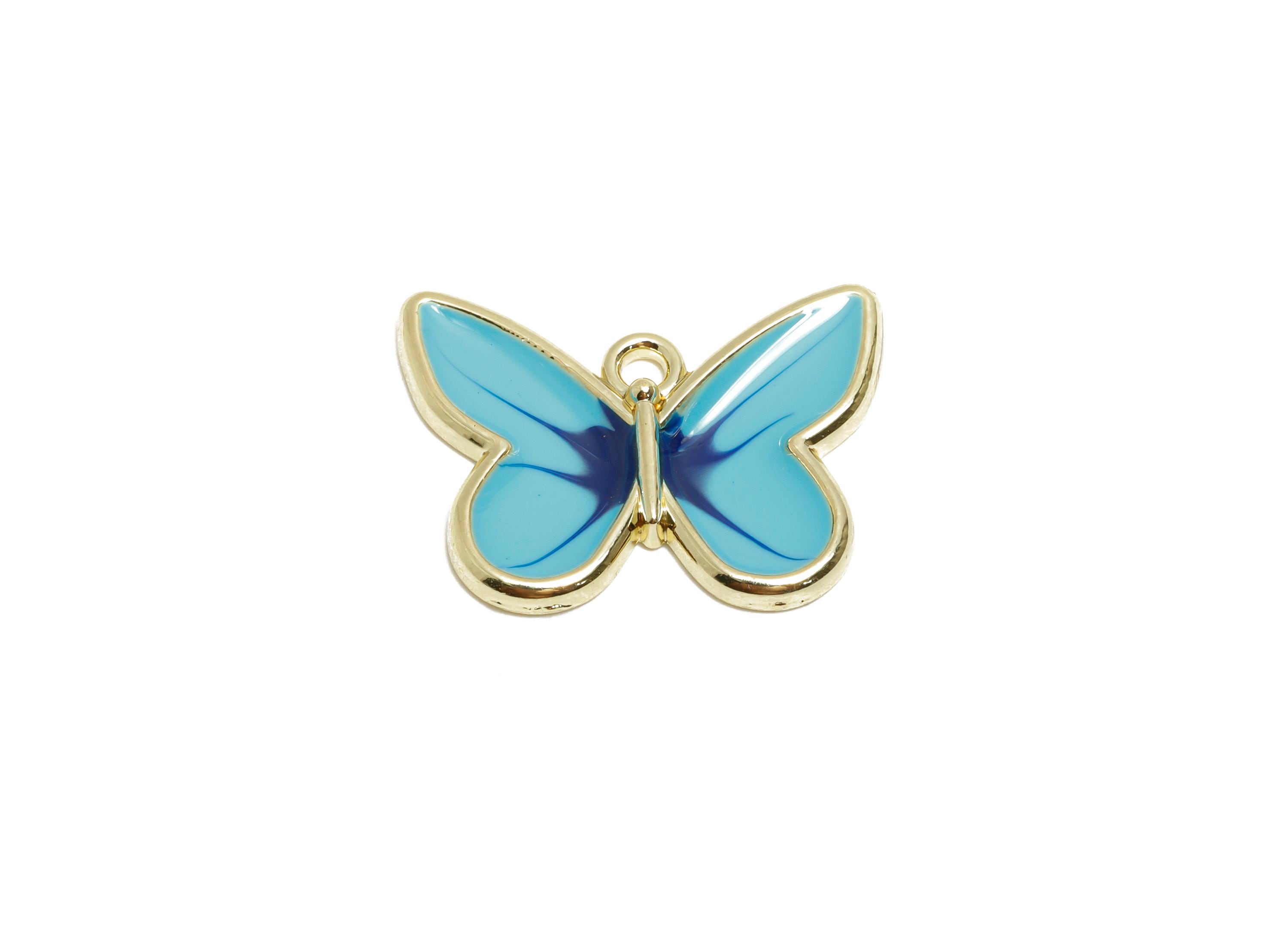 Alloy Enamel Butterfly Charm - Dainty Insect Pendant - Whimsical Blue Winged Jewelry - Craft Supply - KC Gold Plated - 21x15.9x2mm- AC3561 - DOMEDBAZAAR