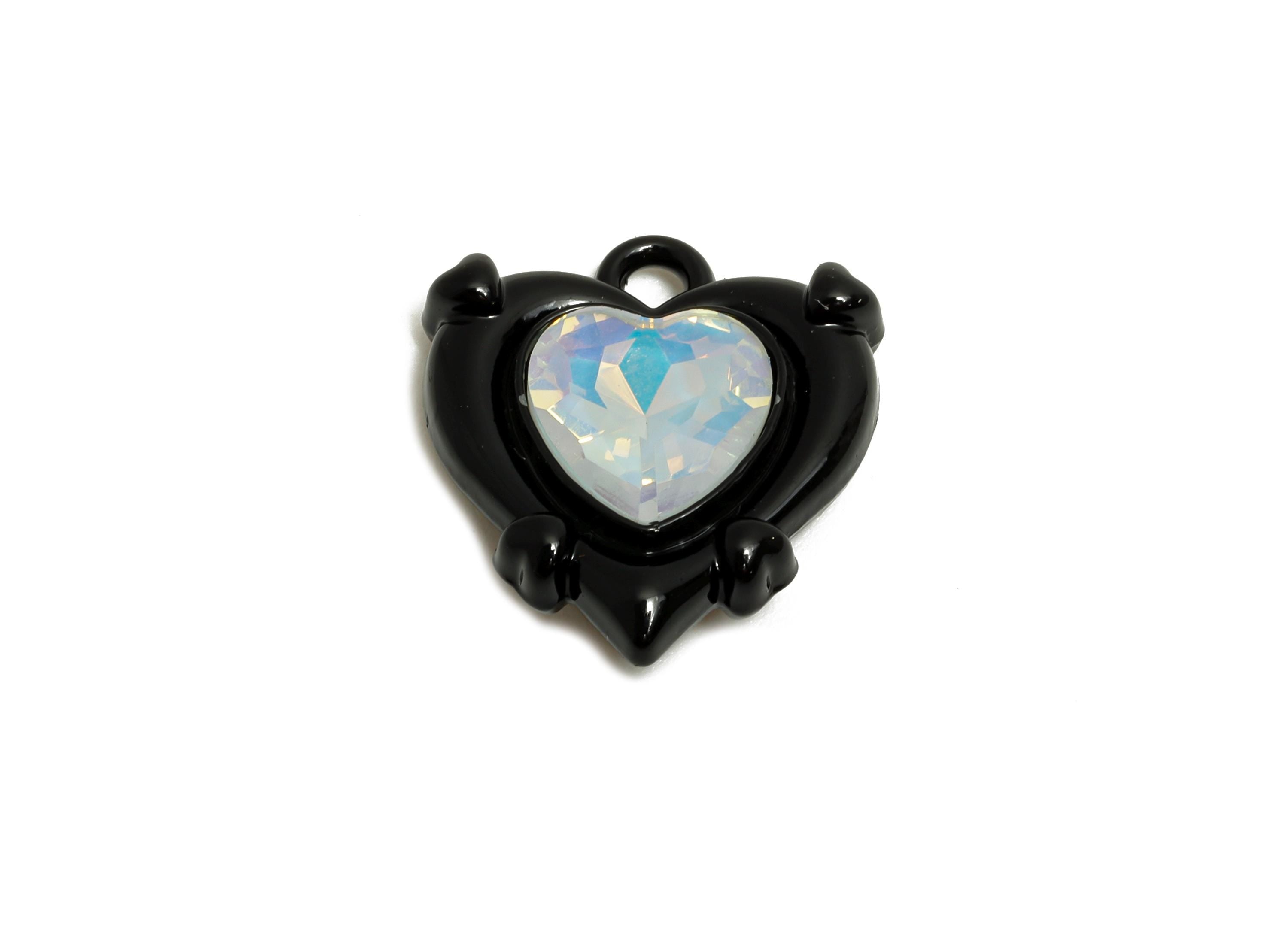 Alloy Black Heart Charm - Crystal Gothic Heart Charm - Dark Aesthetic Jewelry For Necklace - KC Gold Tone Plating - 16x15.37x5.4mm- AC3567B - DOMEDBAZAAR