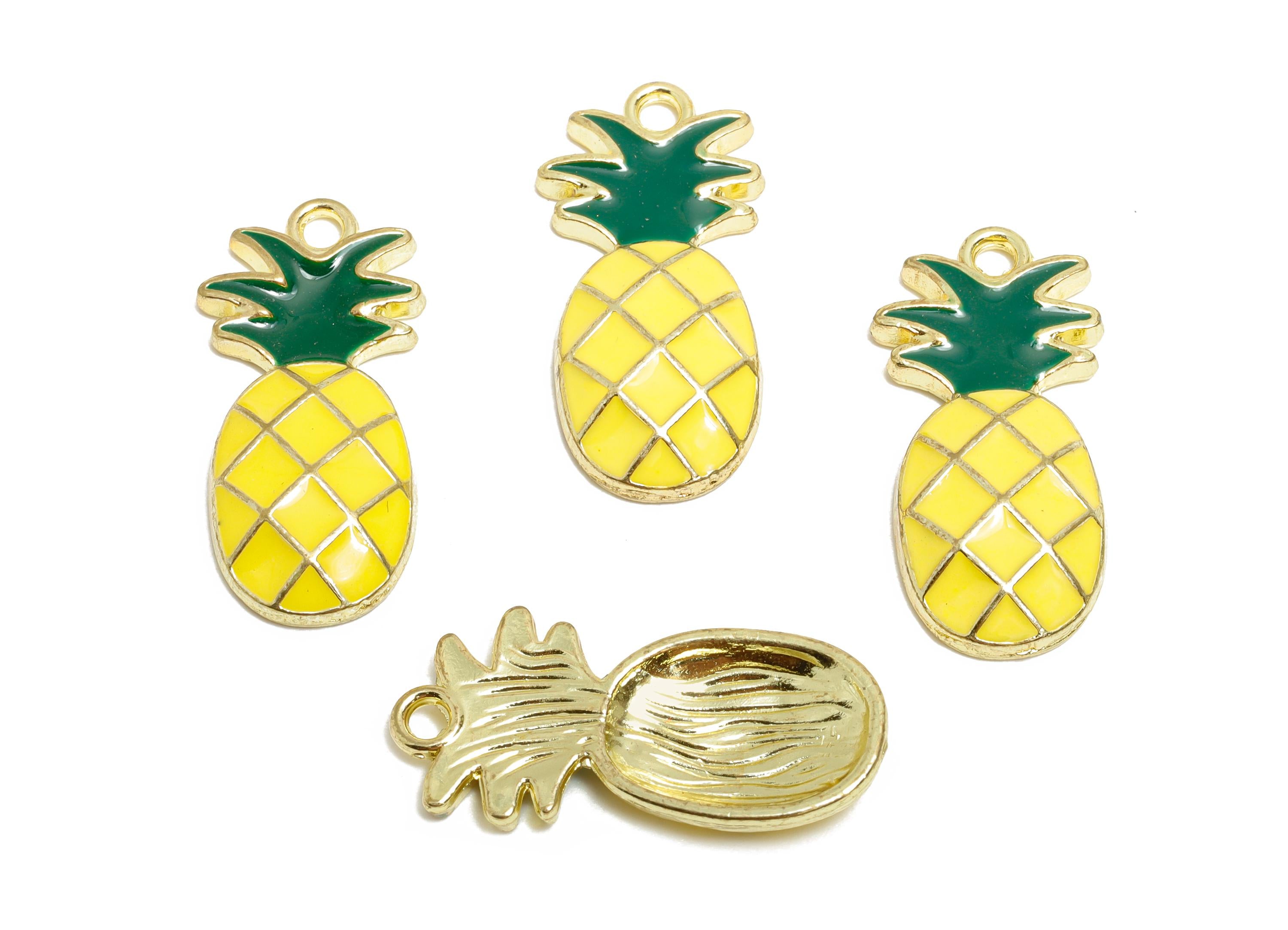 Alloy Enamel Pineapple Charm - Colorful Pineapple Jewelry Charm - Enamel Fruit Accessory - Metal Crafting Making - 24x11.6x3.6mm - AC3554 - DOMEDBAZAAR