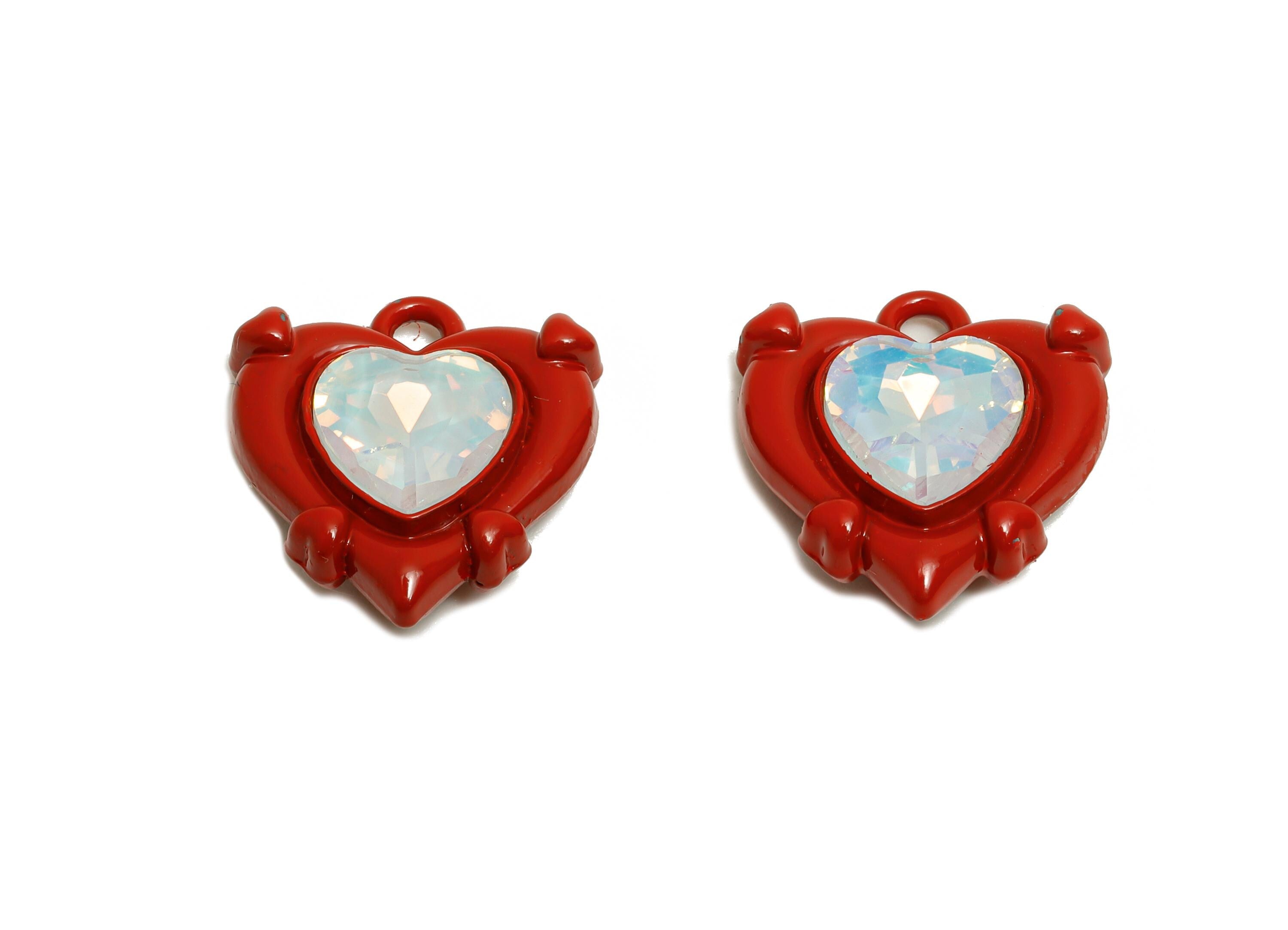 Alloy Red Heart Charm - Crystal Gothic Heart Charm - Romantic Jewelry For Necklace - KC Gold Tone Plating - 16x15.37x5.4mm- AC3567A - DOMEDBAZAAR