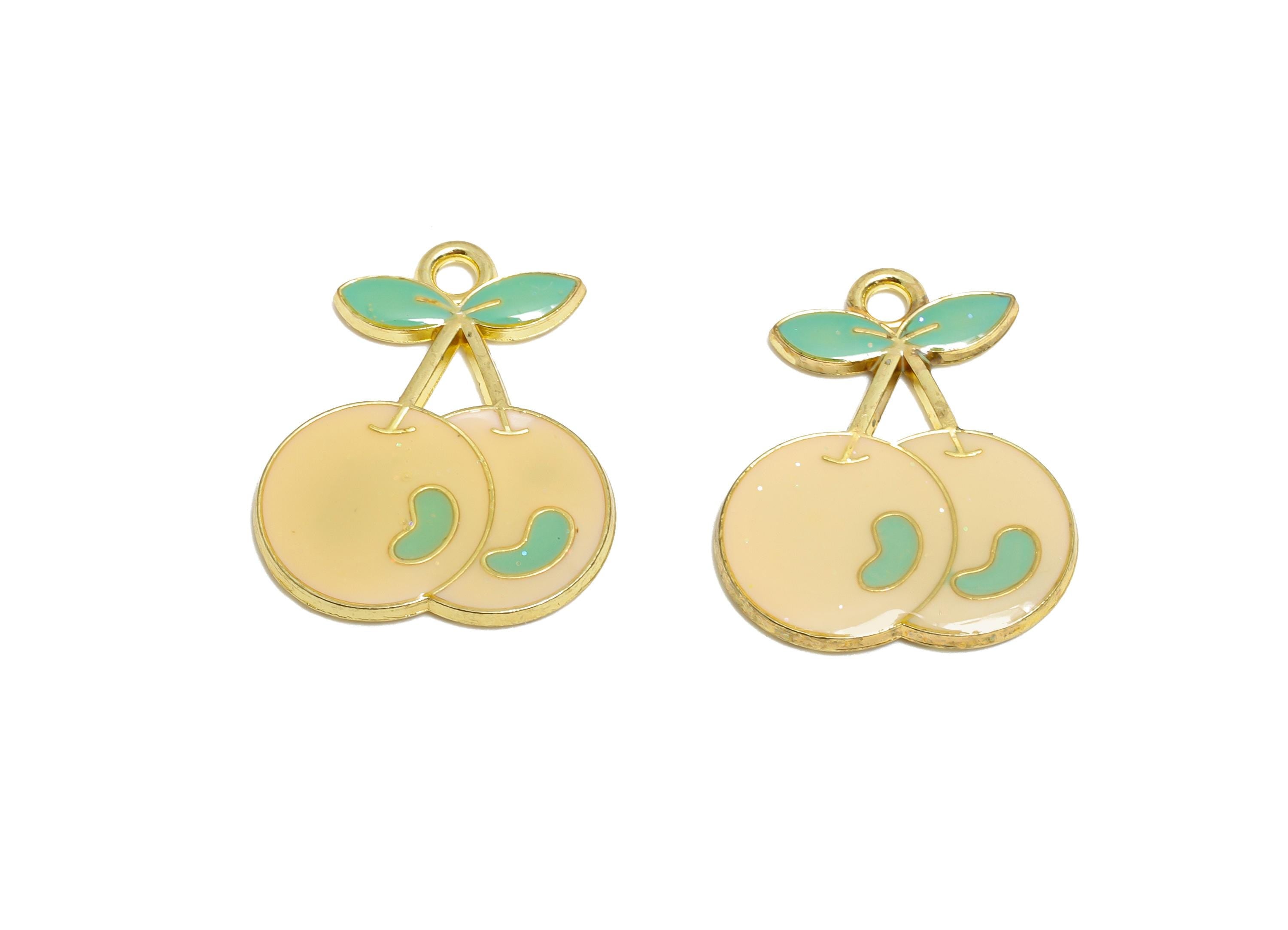 Alloy Enamel Cherry Pendant - Colorful Playful Jewelry Accessory - Enamel Fruit Accessory - Metal Craft Jewelry Making - 21x17x1.8mm-AC3580A