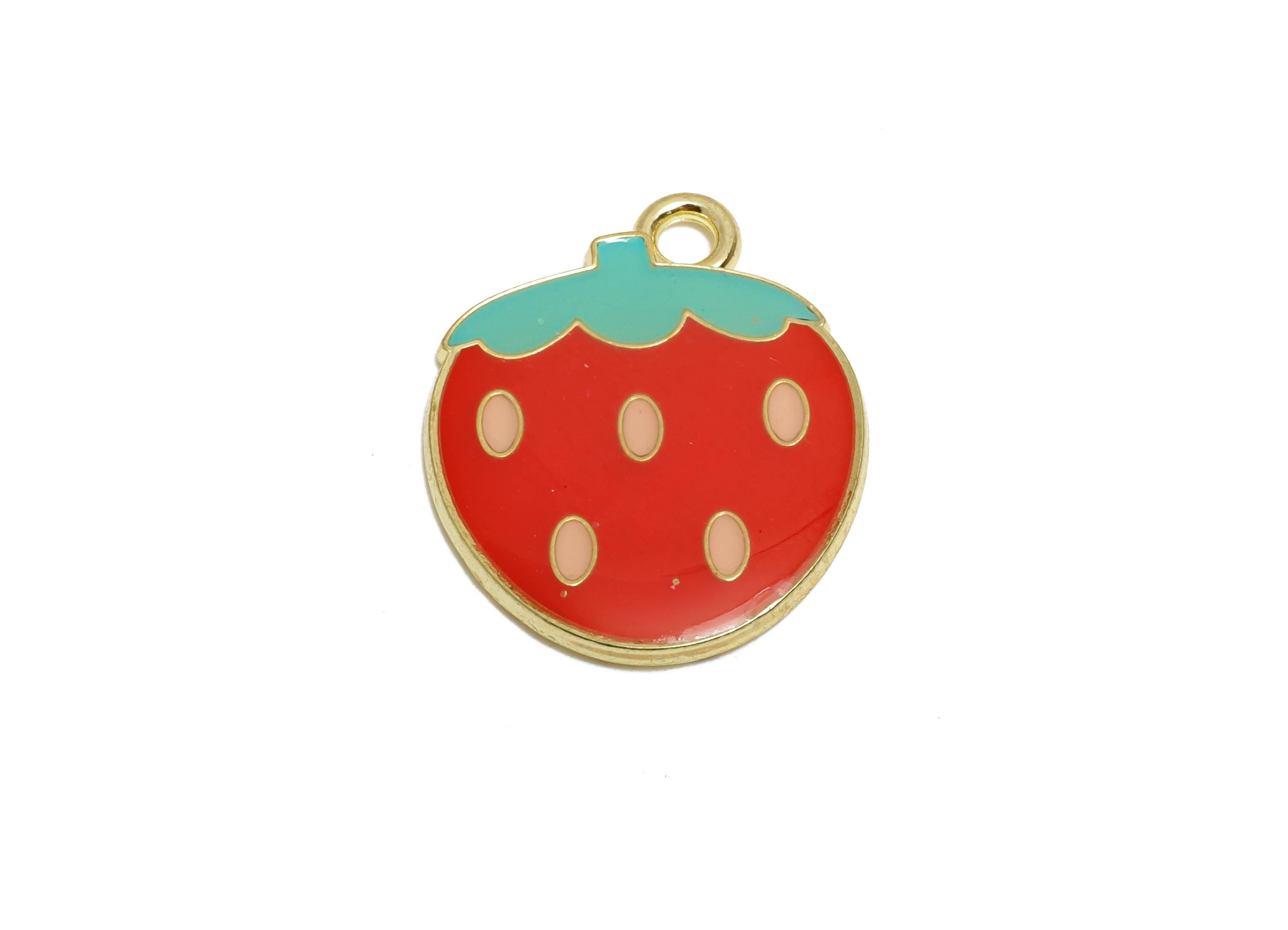Alloy Enamel Strawberry Pendant - Colorful Kawaii Jewelry Accessory - Enamel Fruit Accessory - Craft Jewelry Making - 20x16x1.8mm - AC3579B
